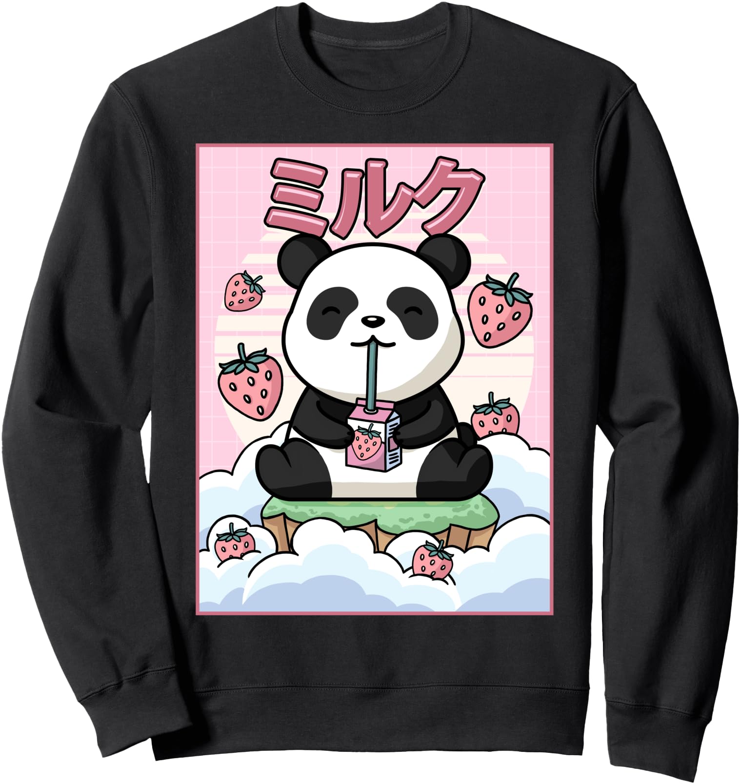 Kawaii Panda Bear Strawberry Milk Japanese Aesthetic Sweatshirt