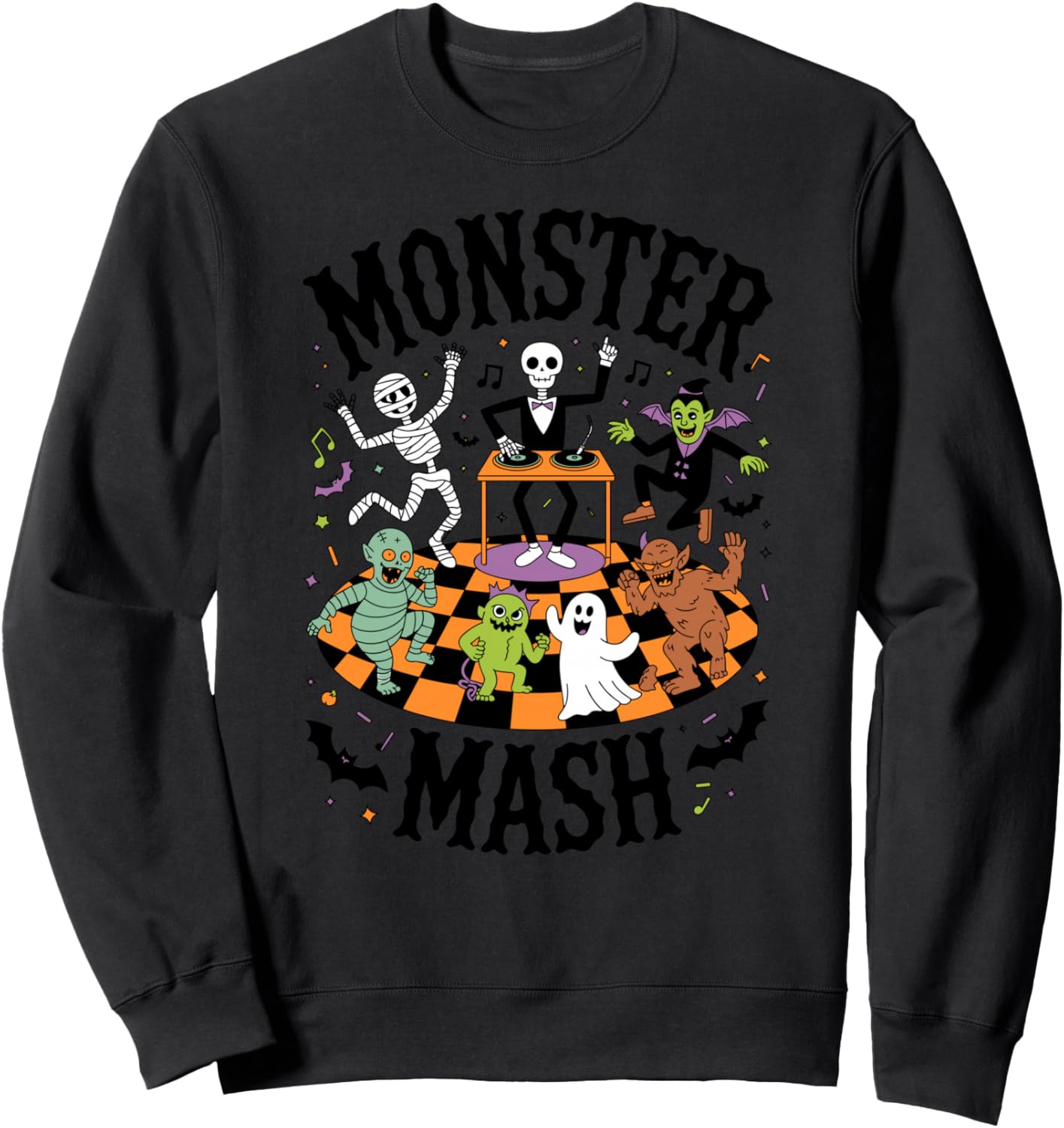 Monster Mash Halloween Party Dancing Monsters DJ Skeleton Sweatshirt