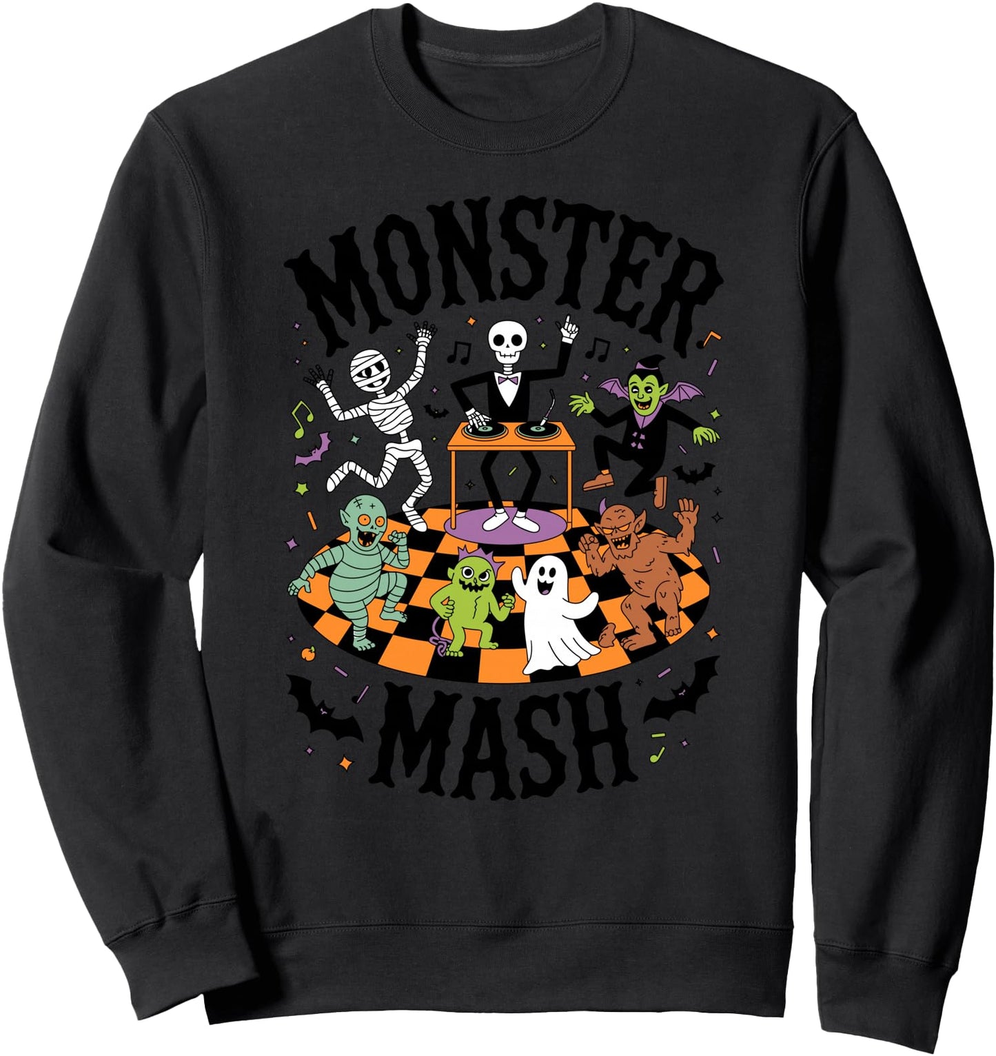 Monster Mash Halloween Party Dancing Monsters DJ Skeleton Sweatshirt