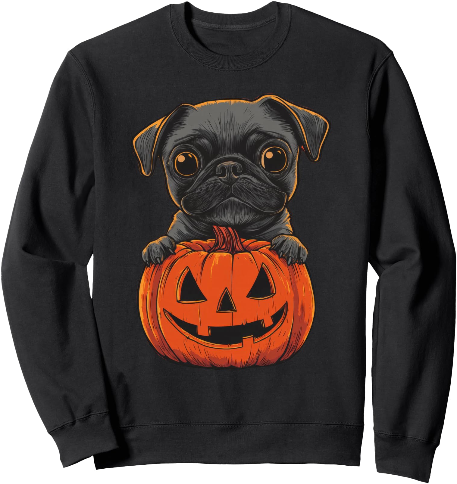 Cute Black Pug Jack O Lantern Pumpkin Halloween Dog Sweatshirt