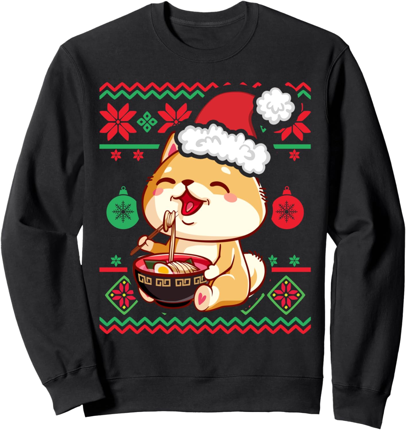 Ugly Christmas Sweater Kawaii Anime Shiba Inu Eating Ramen Sweatshirt