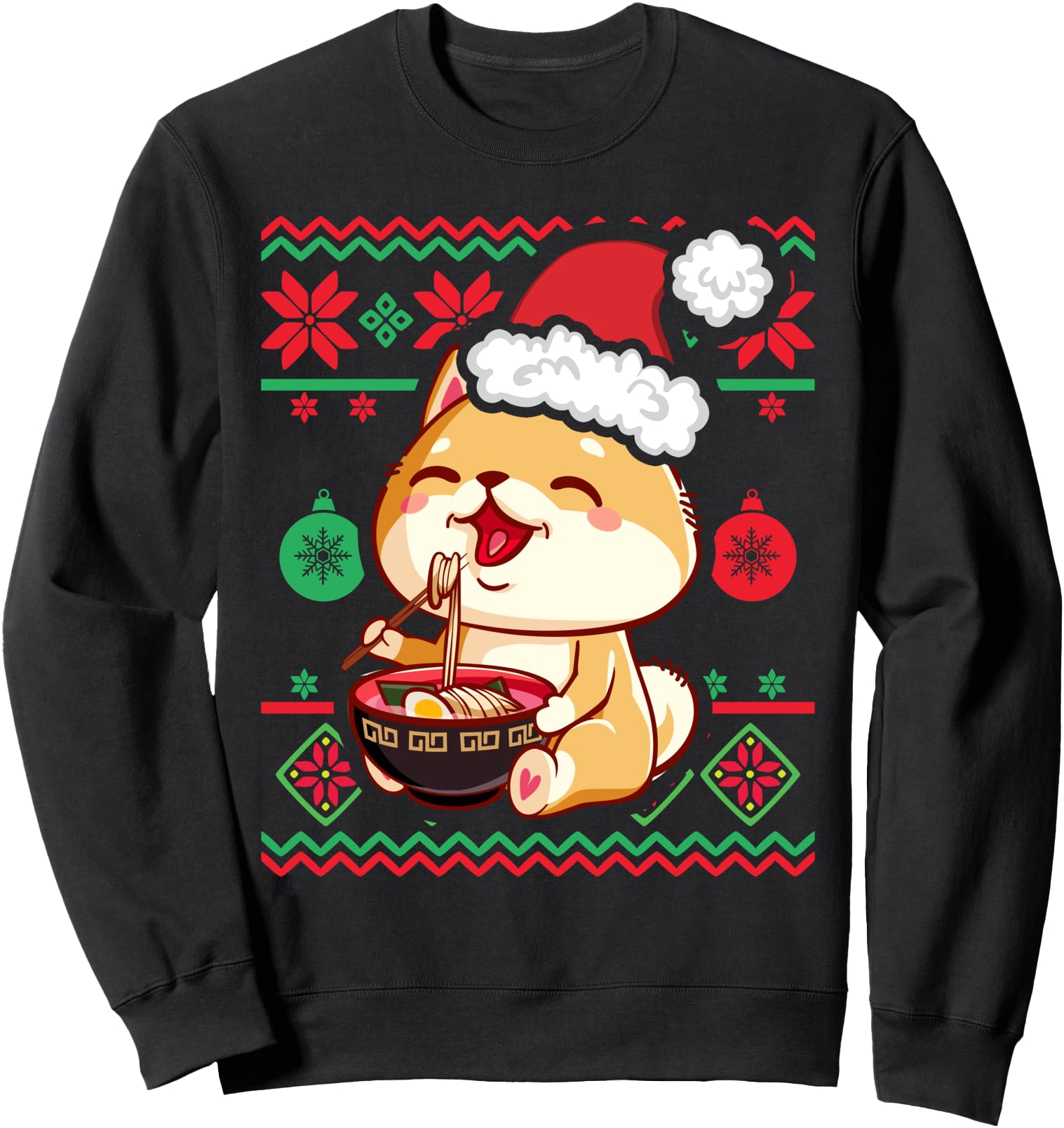Ugly Christmas Sweater Kawaii Anime Shiba Inu Eating Ramen Sweatshirt