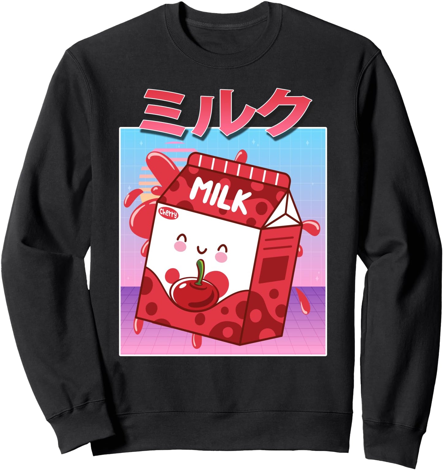 Funny Cherry Milk Shake Retro 90s Japanese Kawaii Cartoon Sweatshirt