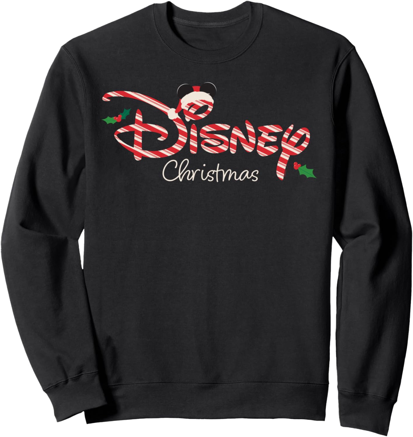 Disney Christmas Script Logo Candy Cane Holiday Trip Sweatshirt