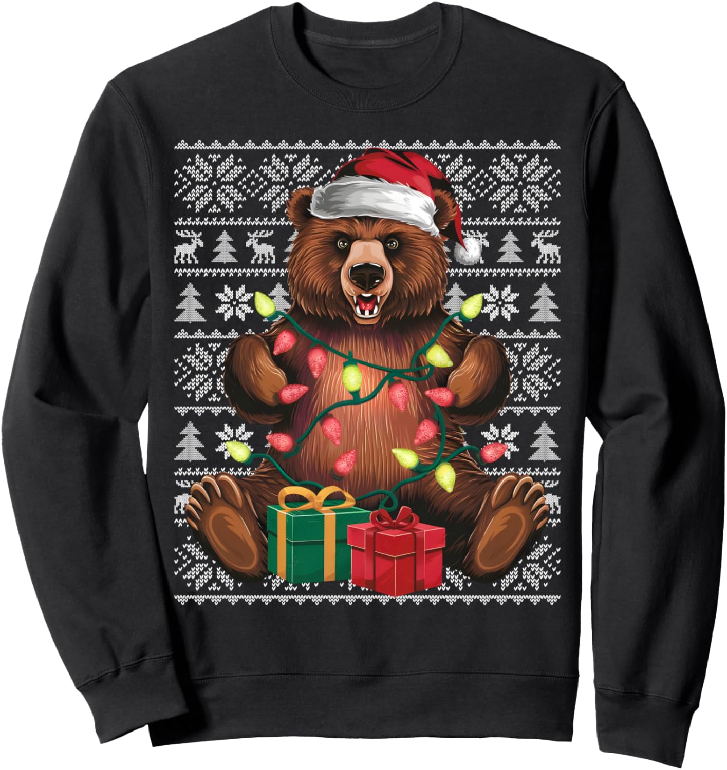 Xmas Sweater Style Ugly Santa Hat Grizzly Bear Christmas Sweatshirt
