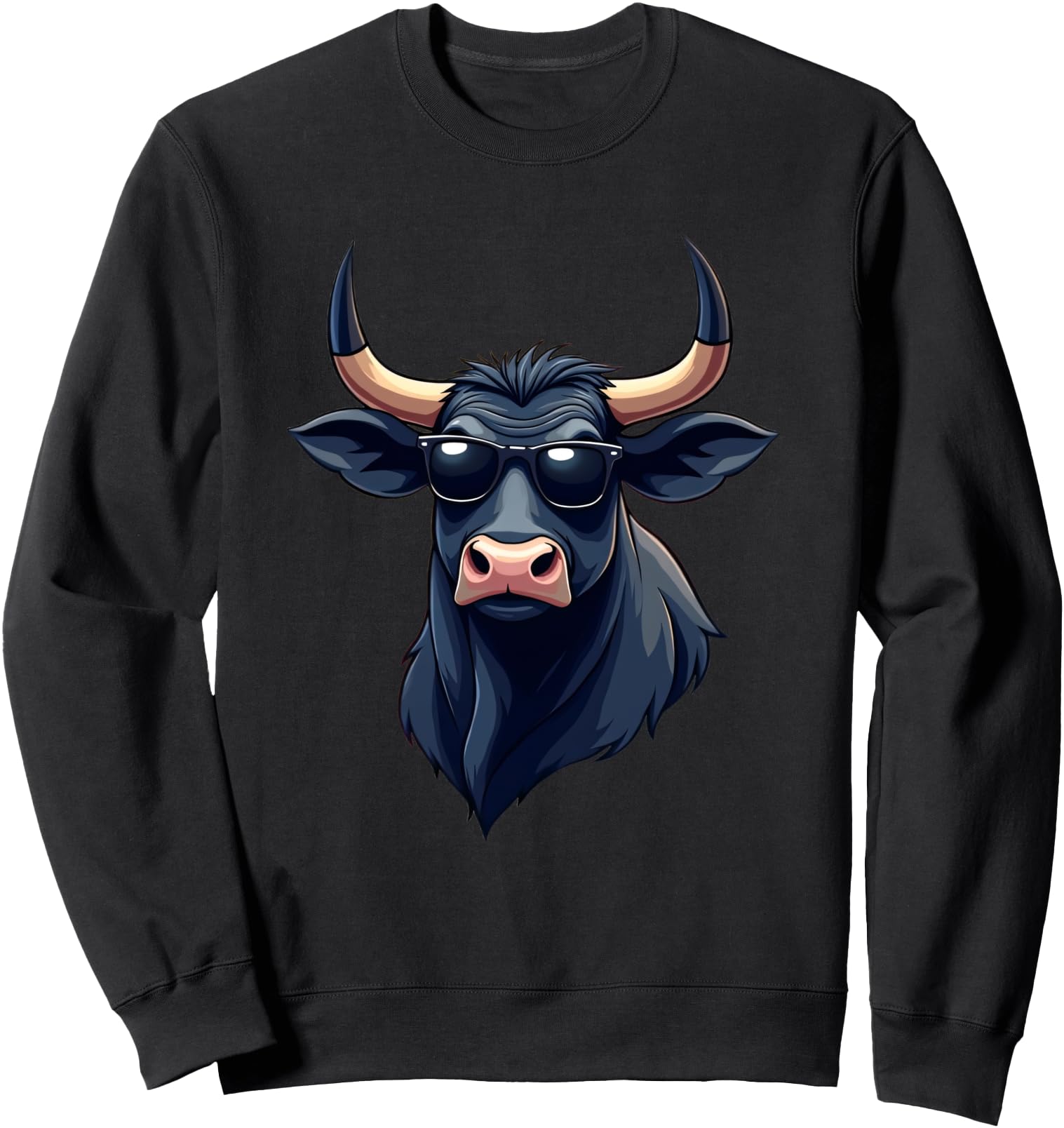 Cartoon bull head with sunglasses on white background Sweatshirt