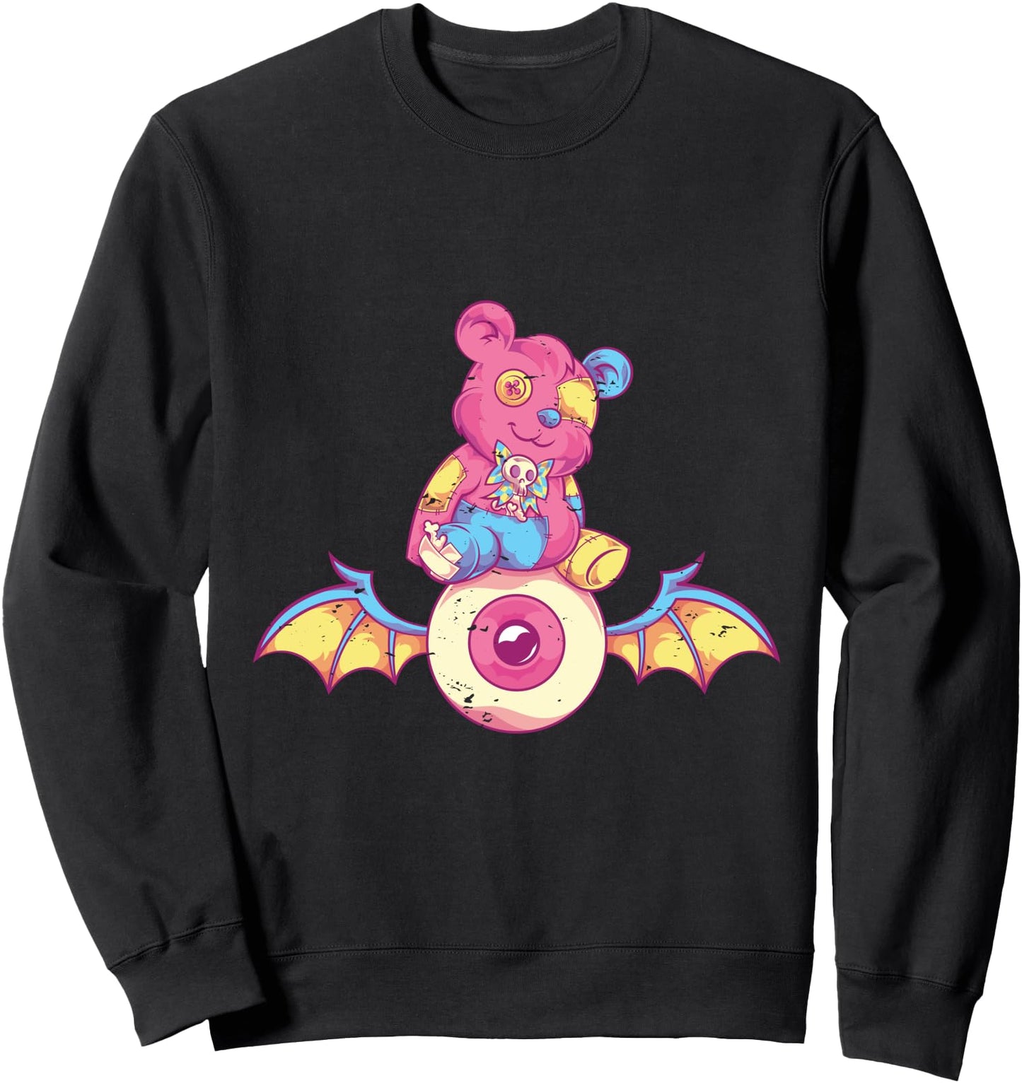Kawaii Teddy Bear Scary Eye Bat Japanese Anime Pastel Goth Sweatshirt