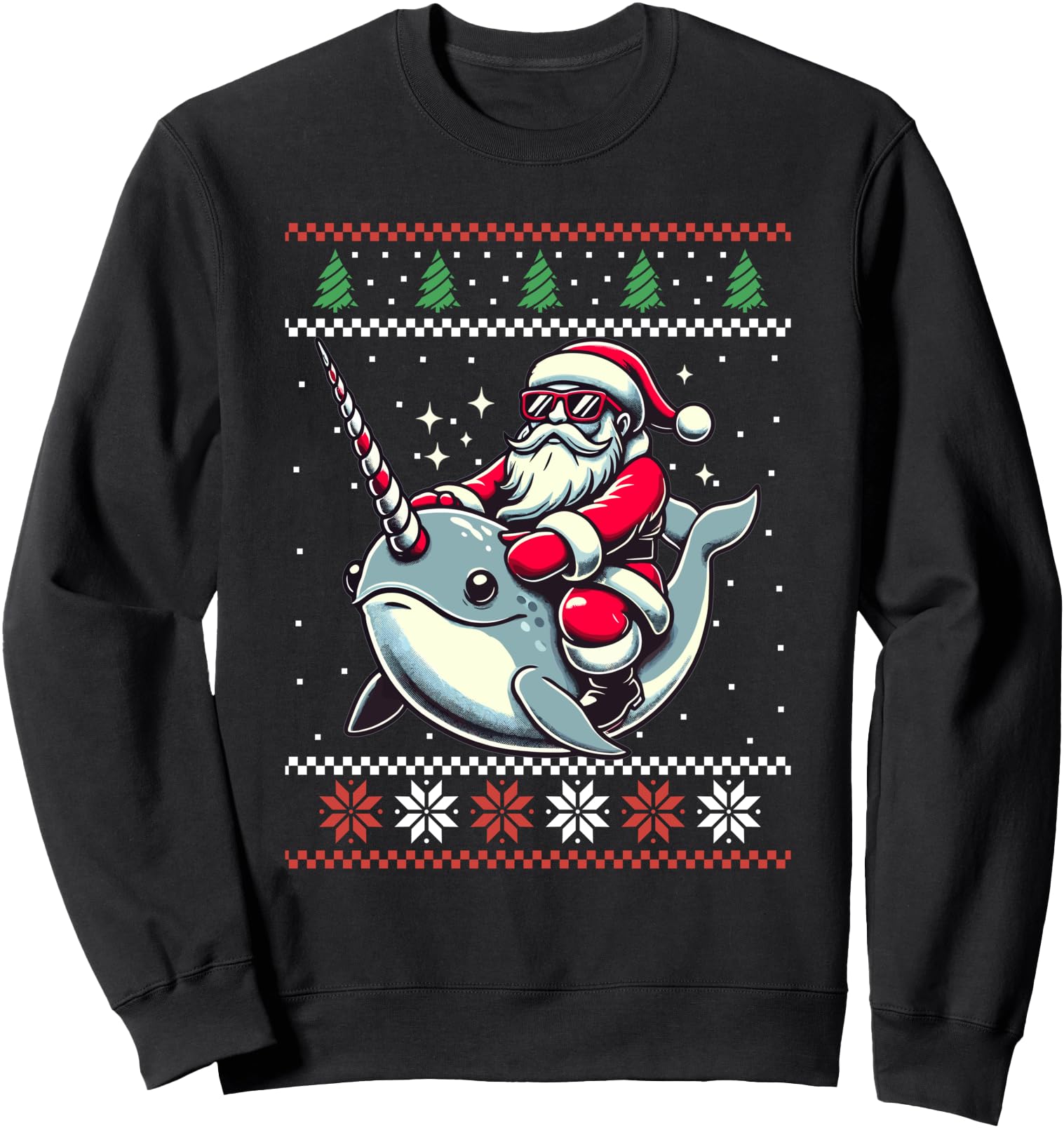 Santa Riding Narwhal Ugly Christmas Sweater Xmas Sweatshirt