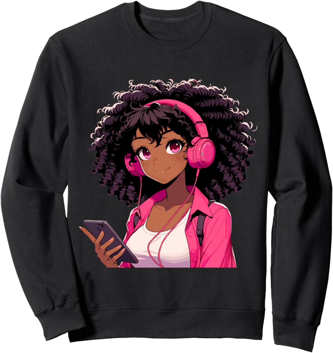 Black Girl Anime Music Headphones Sweatshirt