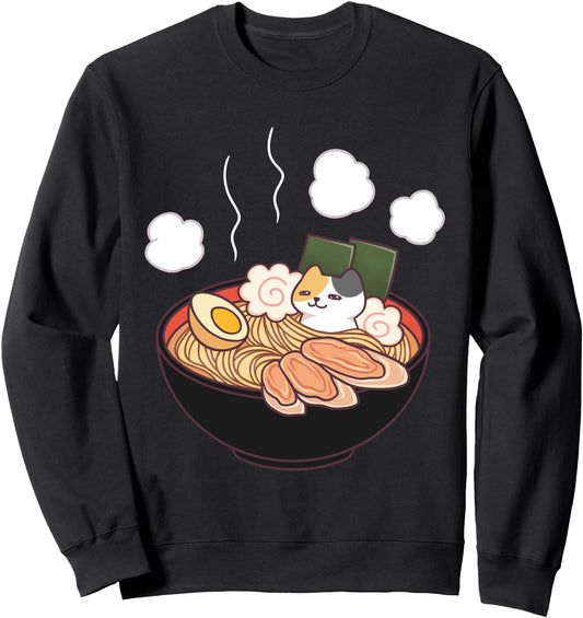 Cat Ramen Noodle Bath Funny Japanese Food Gift Sweatshirt