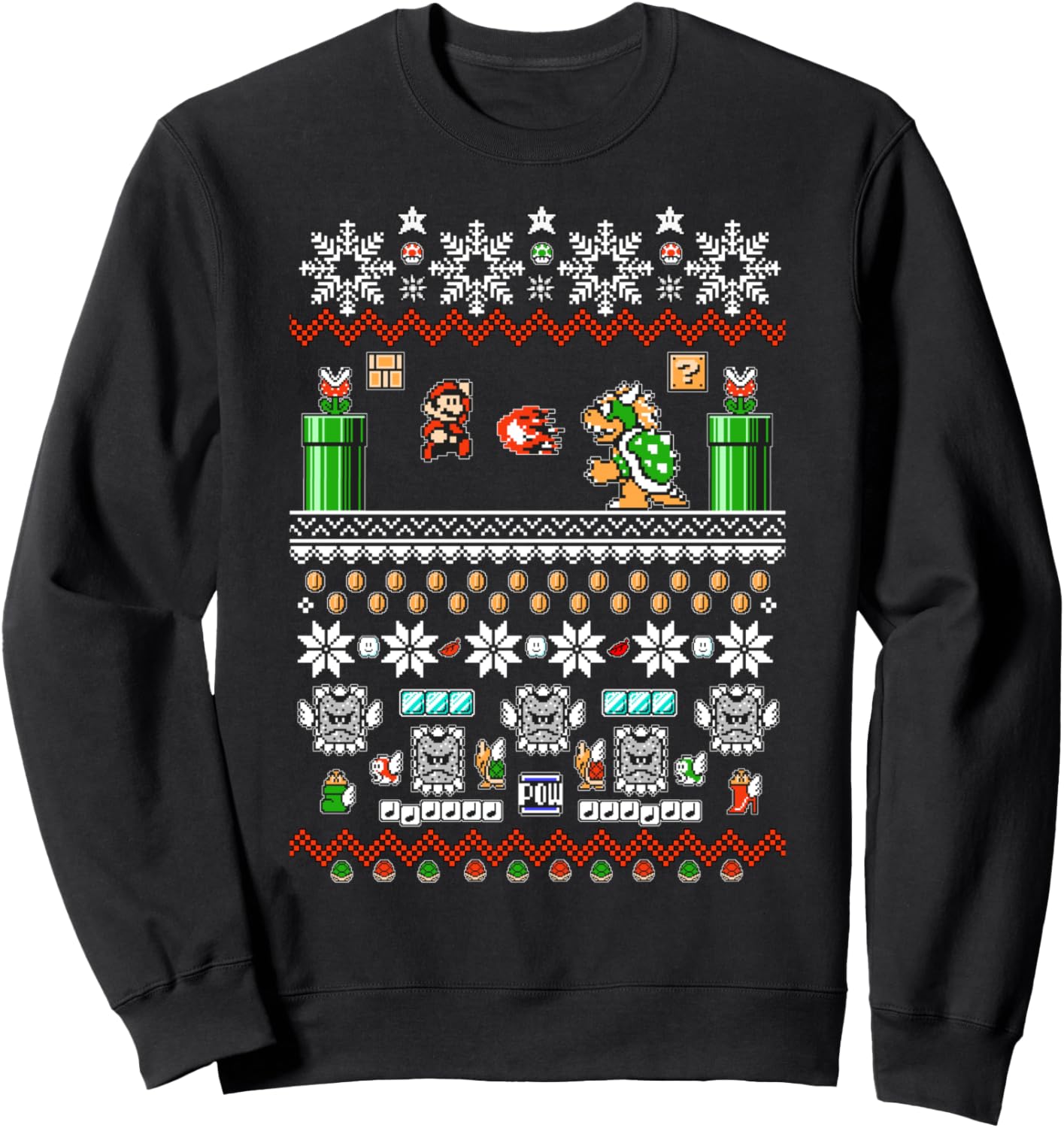 Super Mario And Bowser Game Play Ugly Christmas Design Crew Neck Sweatshirt Long Sleeve