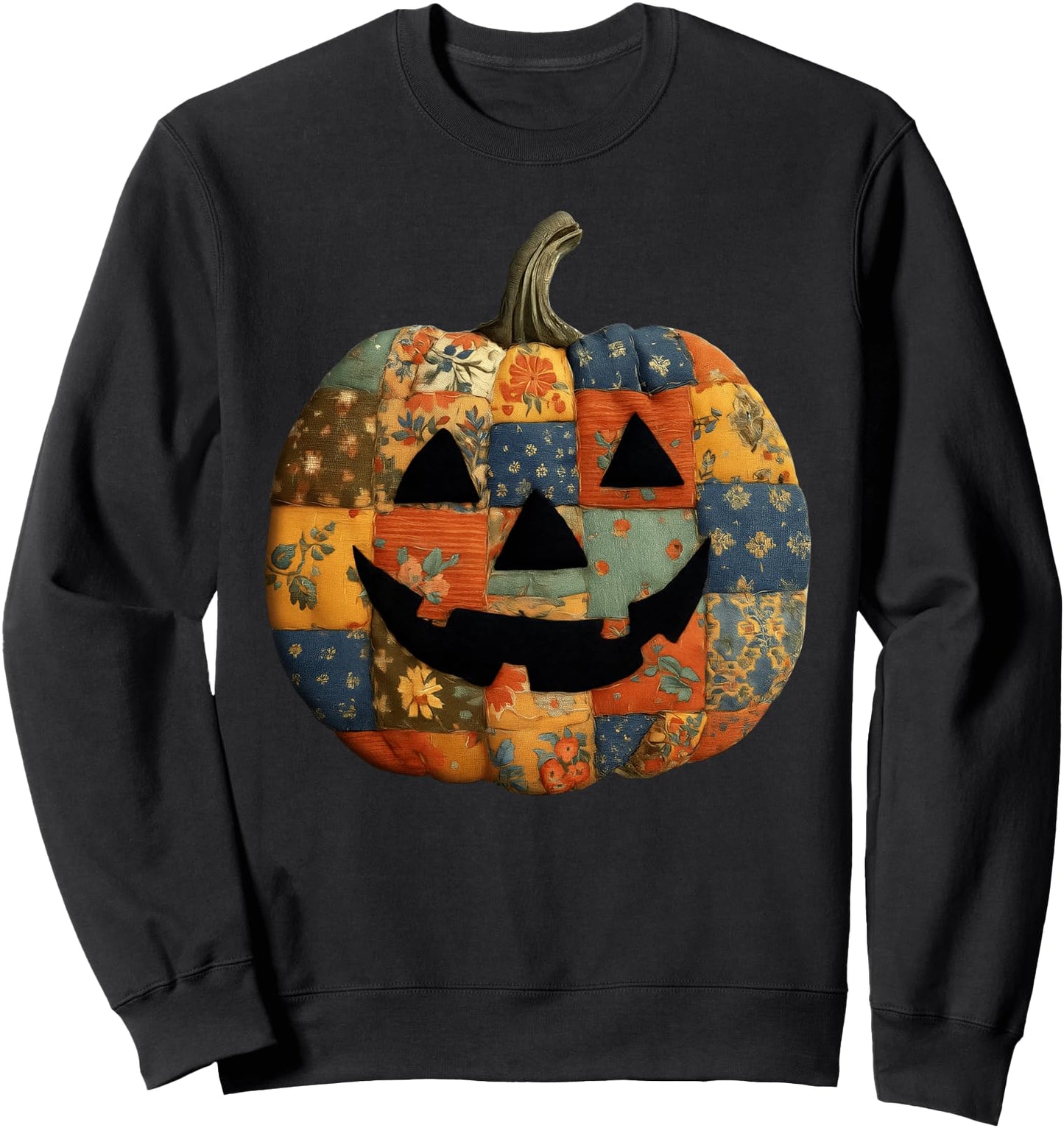 Vintage Patchwork Pumpkin Quilted Halloween Fall Aesthetic Sweatshirt
