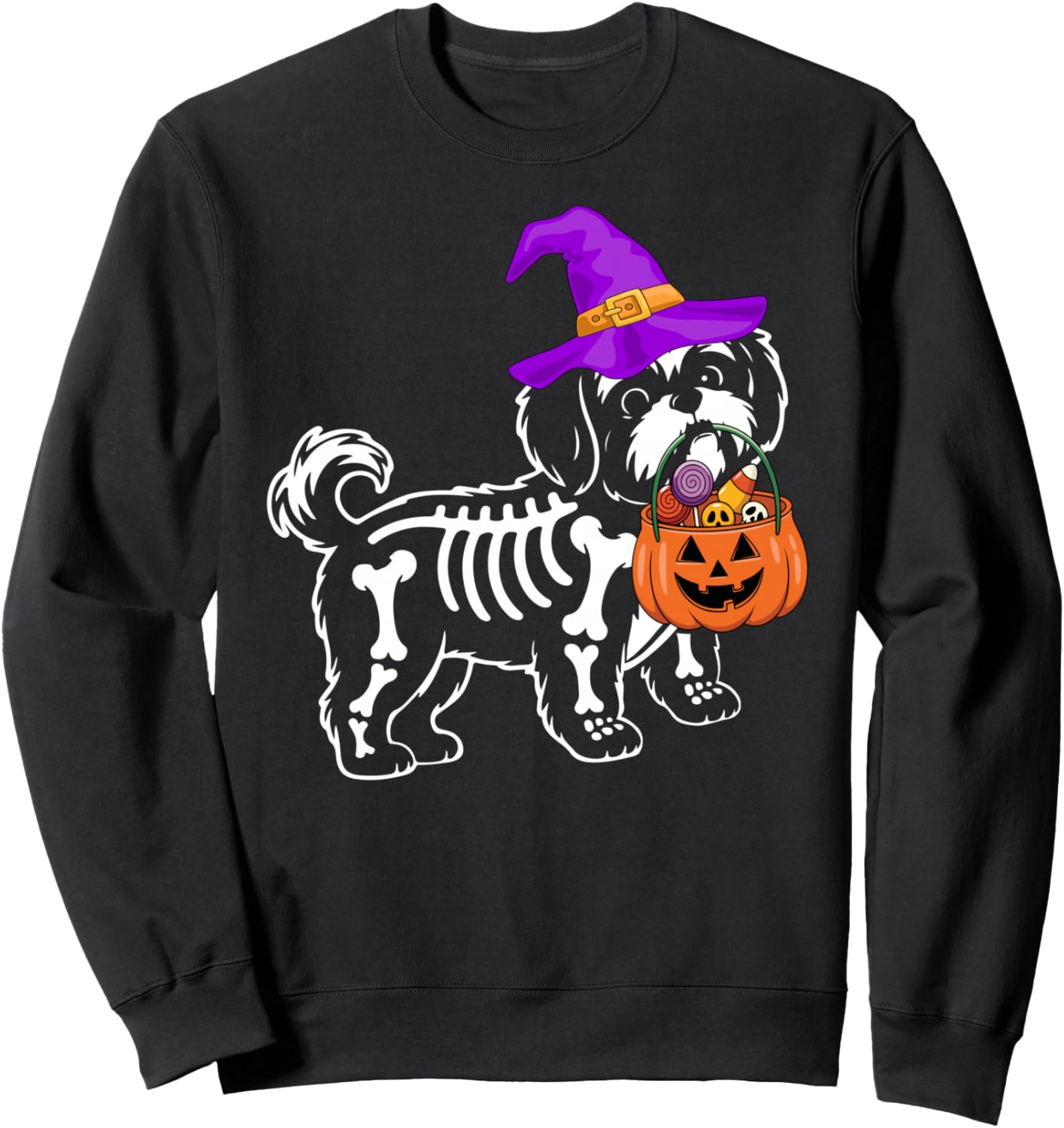 Shih Tzu Dog Halloween Spooky Skeleton Trick or Treat Sweatshirt