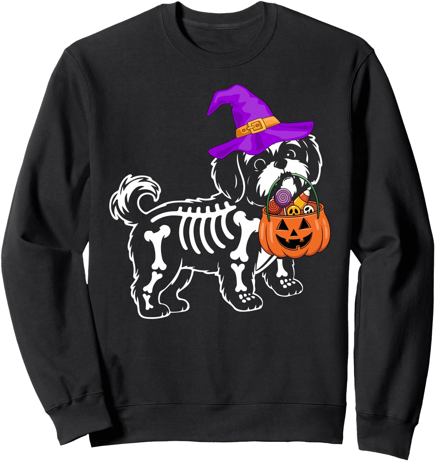 Shih Tzu Dog Halloween Spooky Skeleton Trick or Treat Sweatshirt
