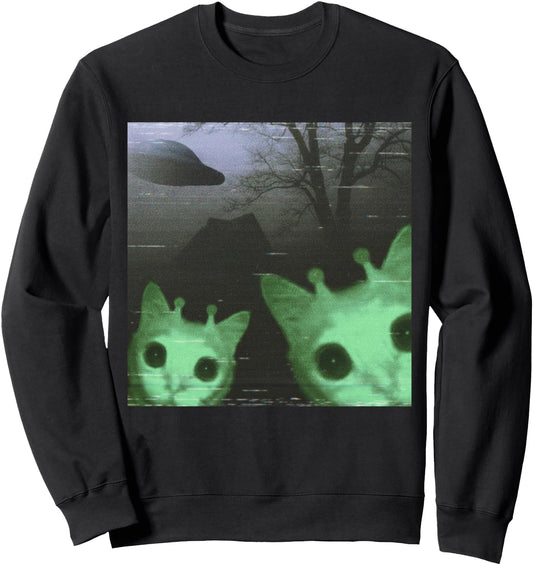 Alien Cats UFO Funny Creepy Cat Meme Gifts For Men Women Kid Sweatshirt