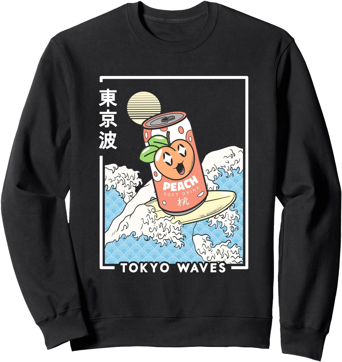 Peach Soda Surfing Japanese Waves Kawaii Aesthetic Sweatshirt