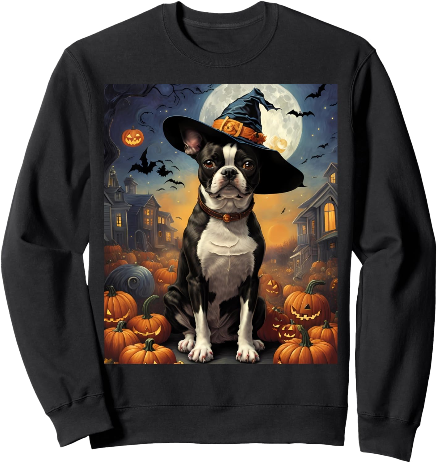 Aesthetic Halloween Boston Terrier Dog Witch Pumpkin Sweatshirt