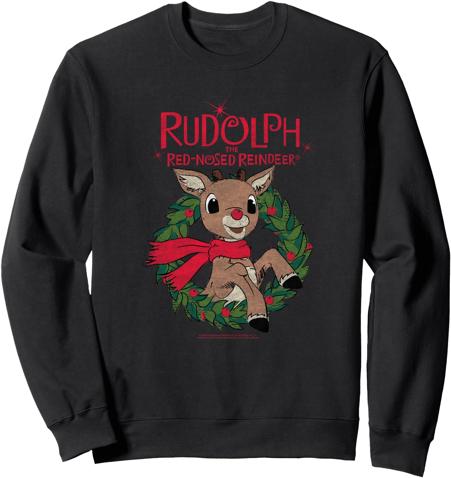 Rudolph Holiday Wreath Illustration Vintage Christmas Sweatshirt
