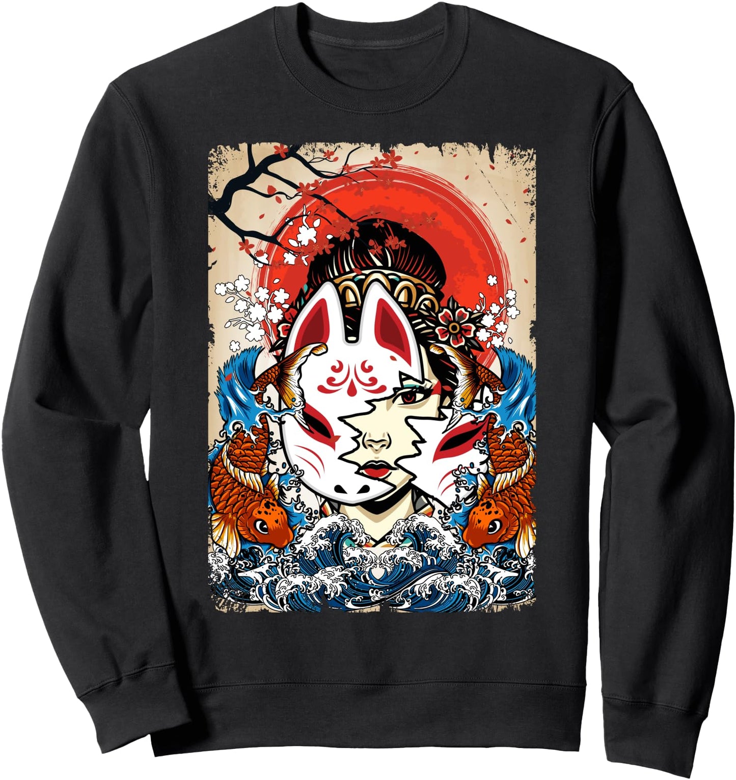 Geisha Japanese Fox Mask Koi Fish Sweatshirt