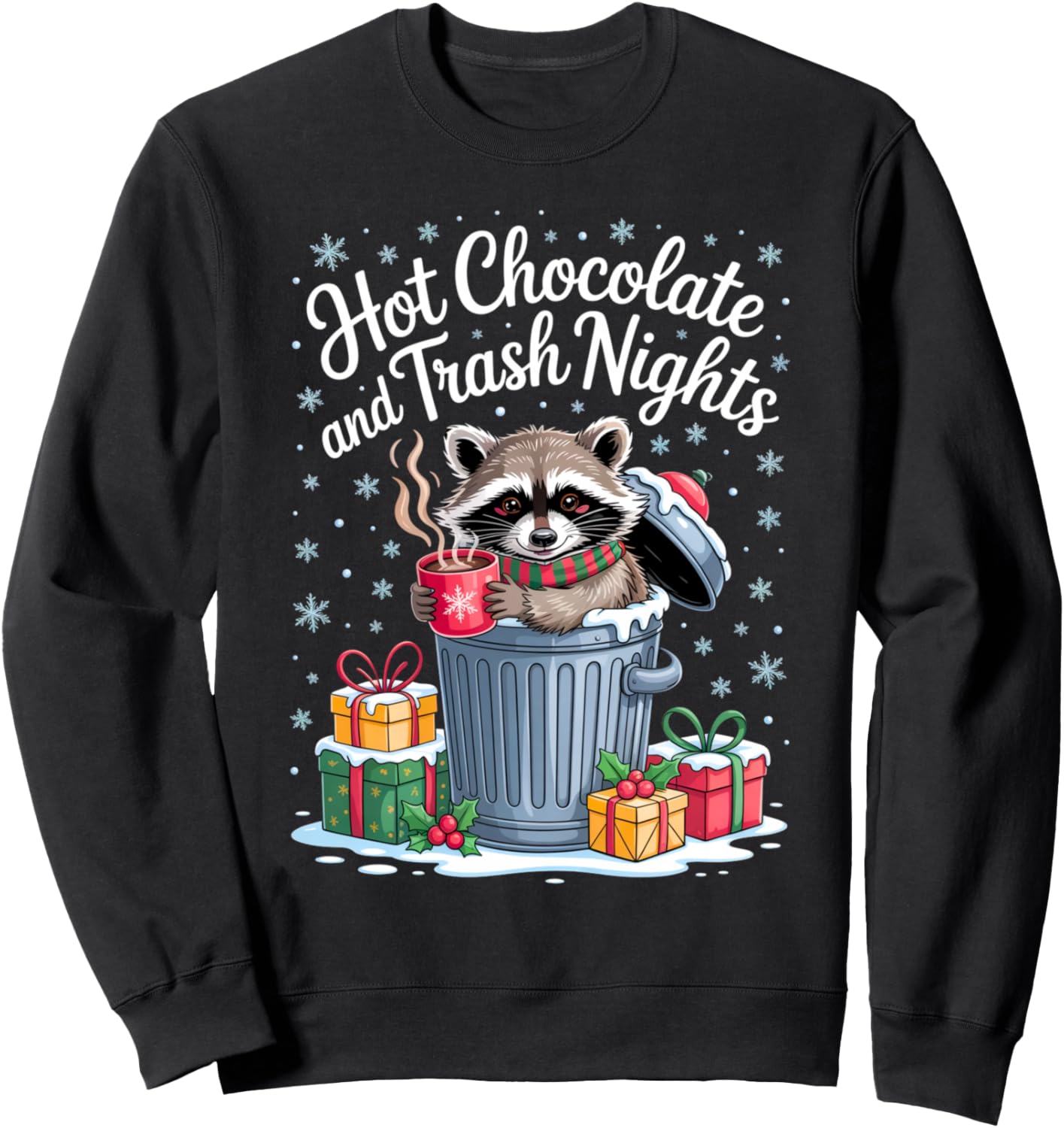 Hot Chocolate and Trash Nights Raccoon Christmas Vibes Sweatshirt
