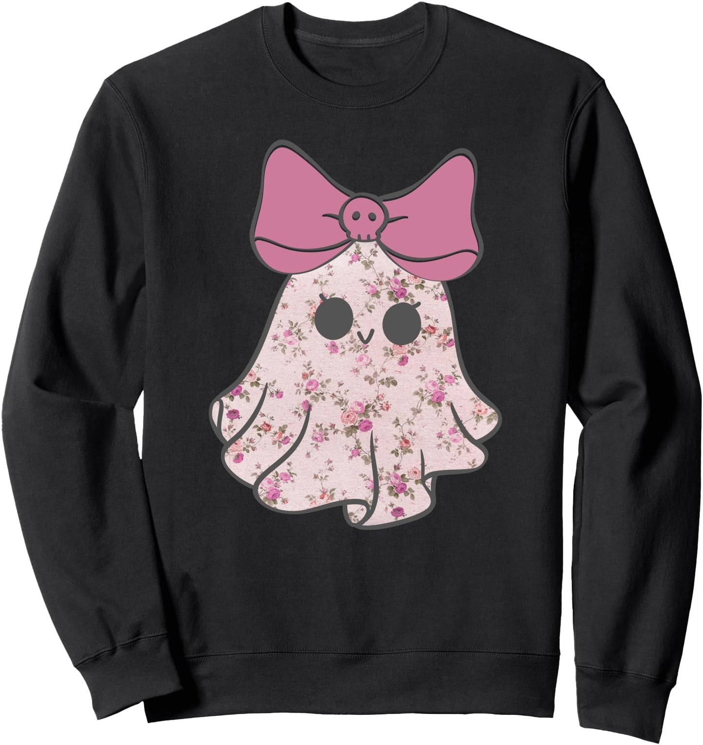 Pink Coquette Ghost Halloween All Year Flowers Bow Skull Sweatshirt