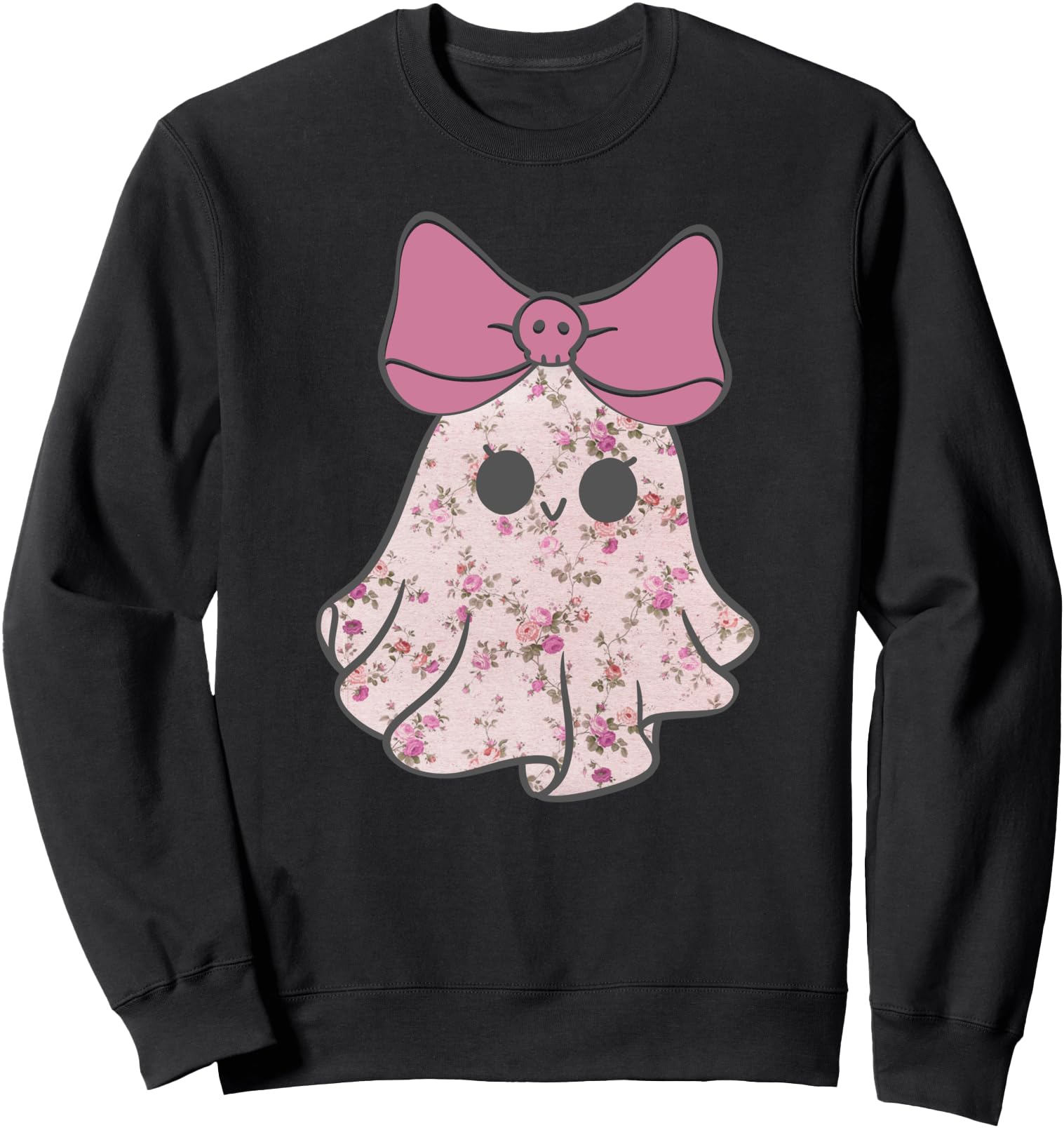 Pink Coquette Ghost Halloween All Year Flowers Bow Skull Sweatshirt