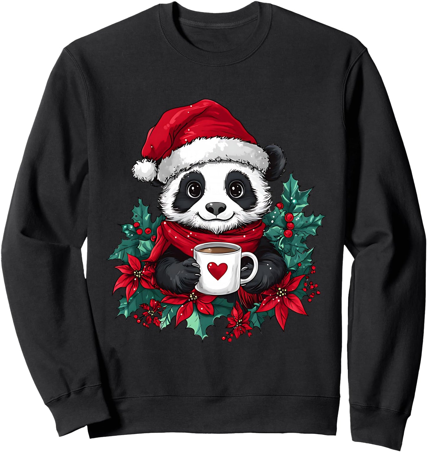 Christmas Panda Santa Coffee Girls Boys Christmas Panda Sweatshirt