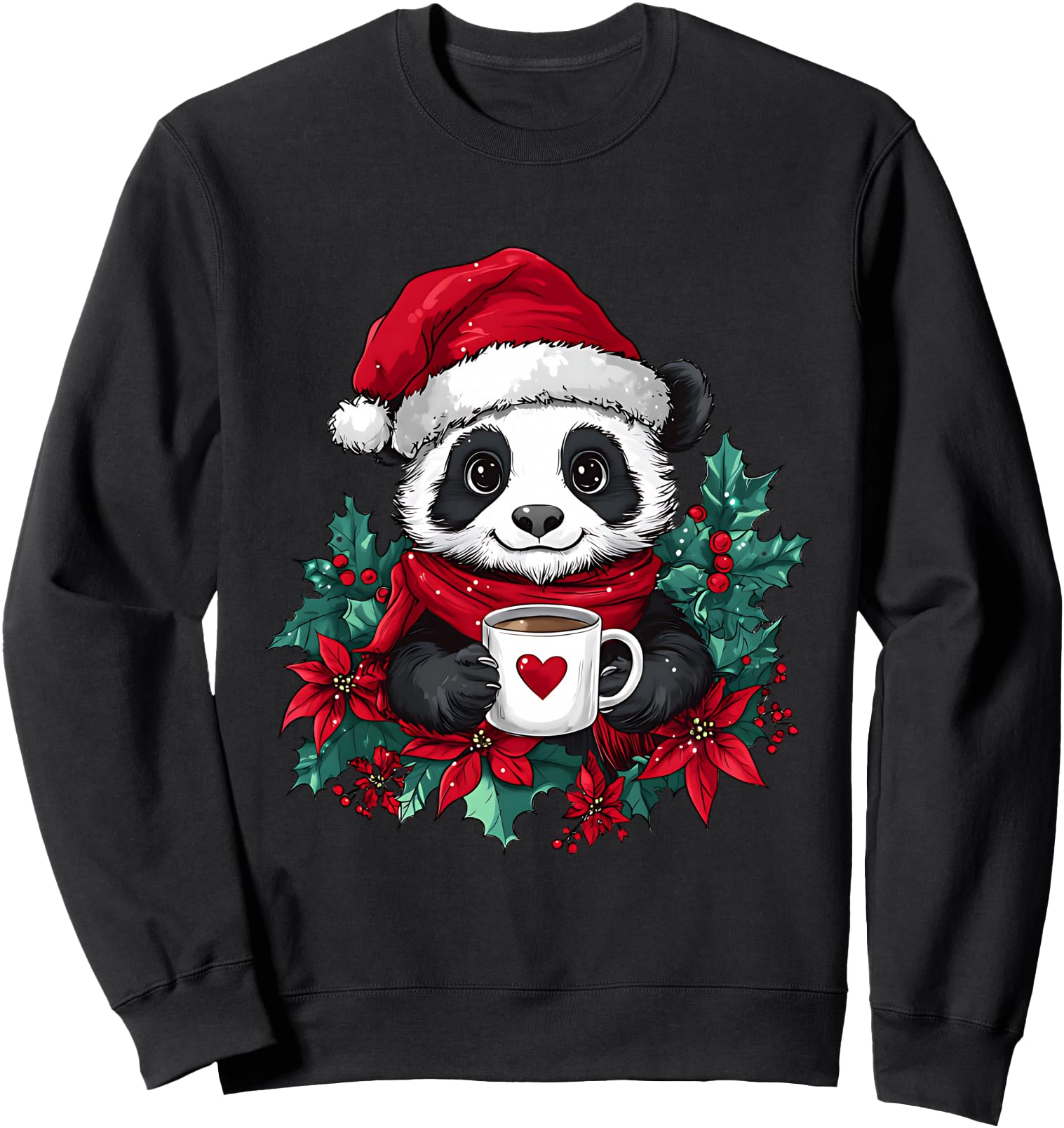 Christmas Panda Santa Coffee Girls Boys Christmas Panda Sweatshirt