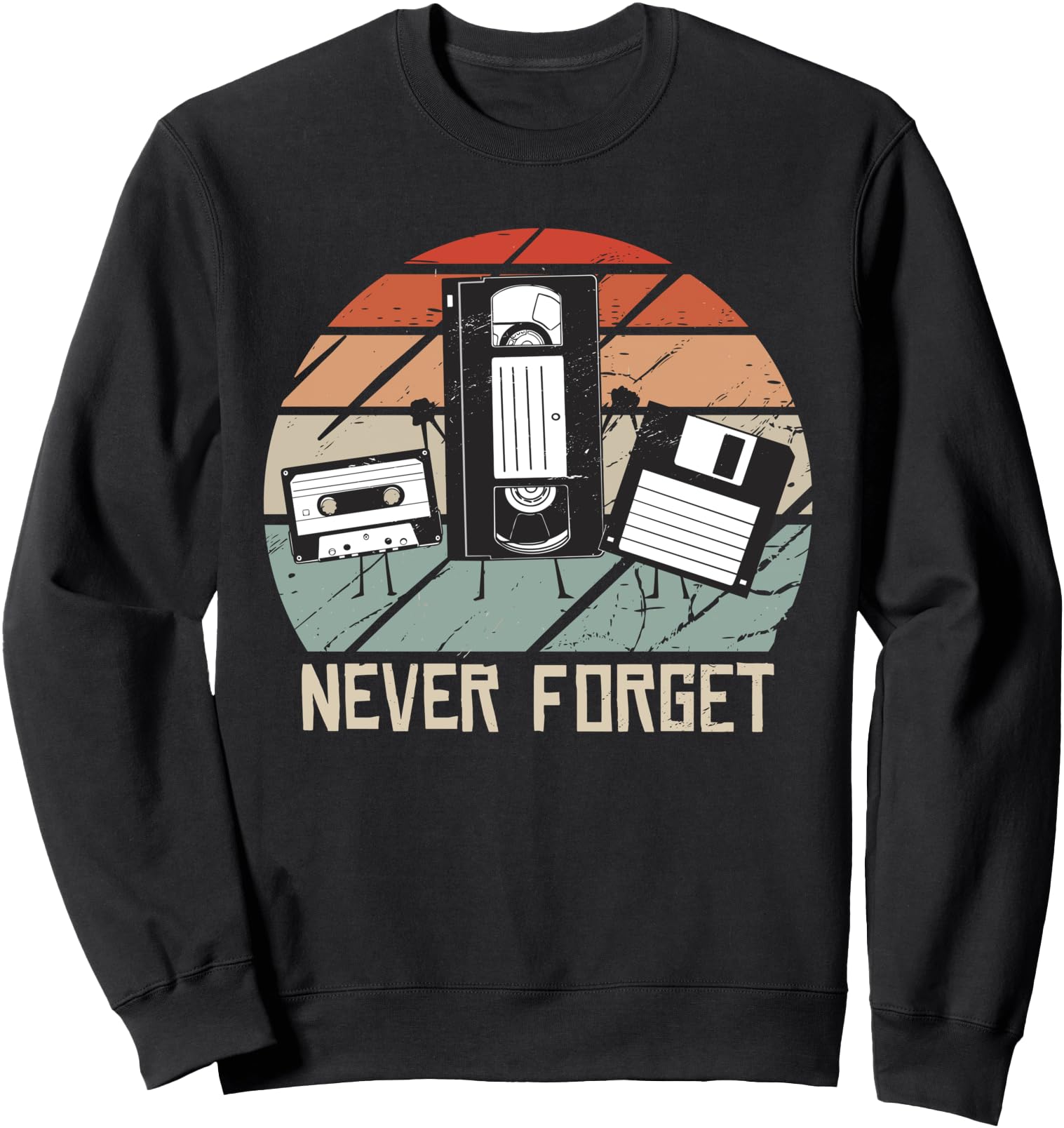 Vintage Never Forget Audio Cassette Floppy Disk VHS Tape 90s Sweatshirt