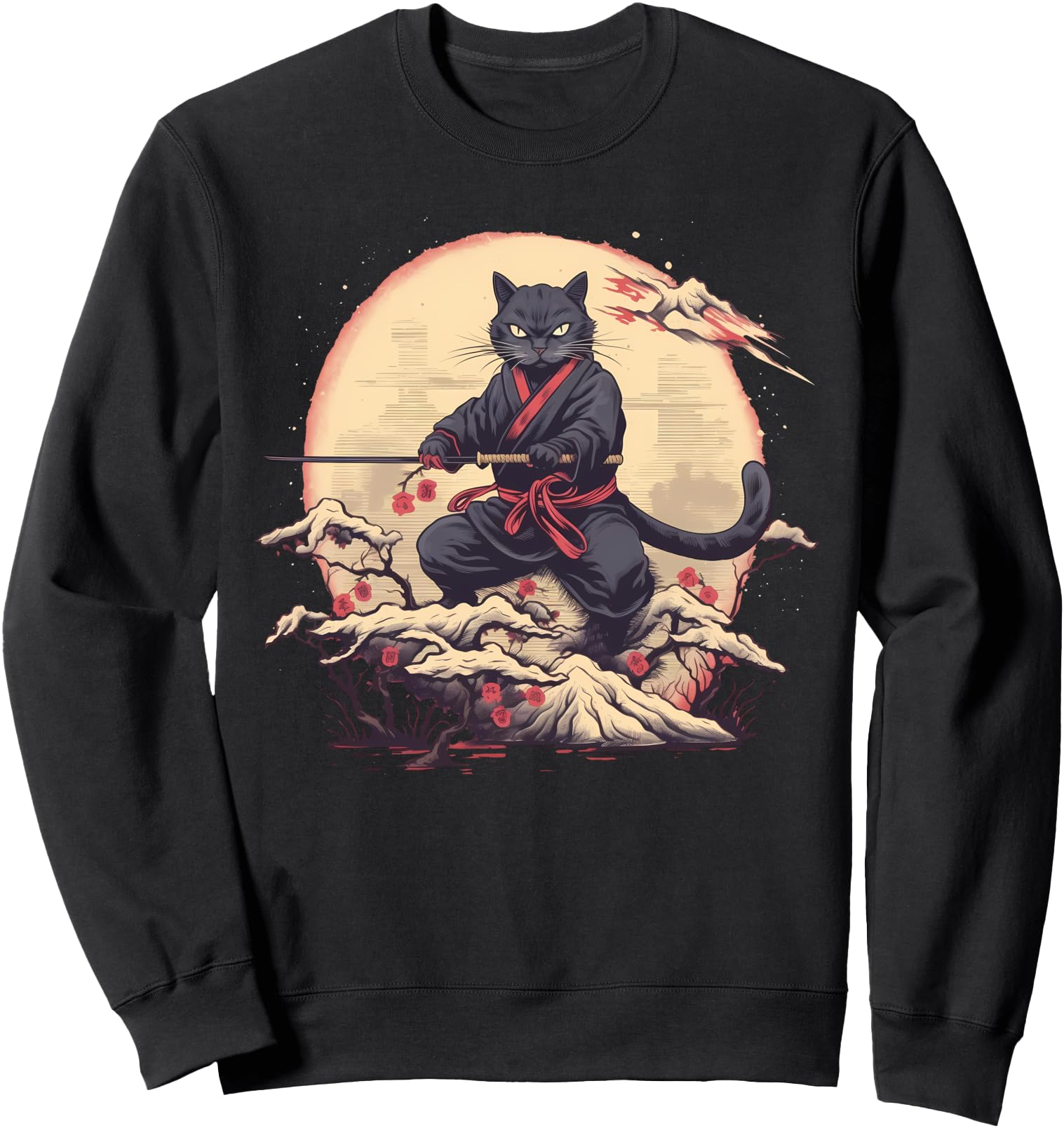 Japanese Art Cat Ninja Ukiyo-e Anime Samurai Cat T-Shirt Sweatshirt