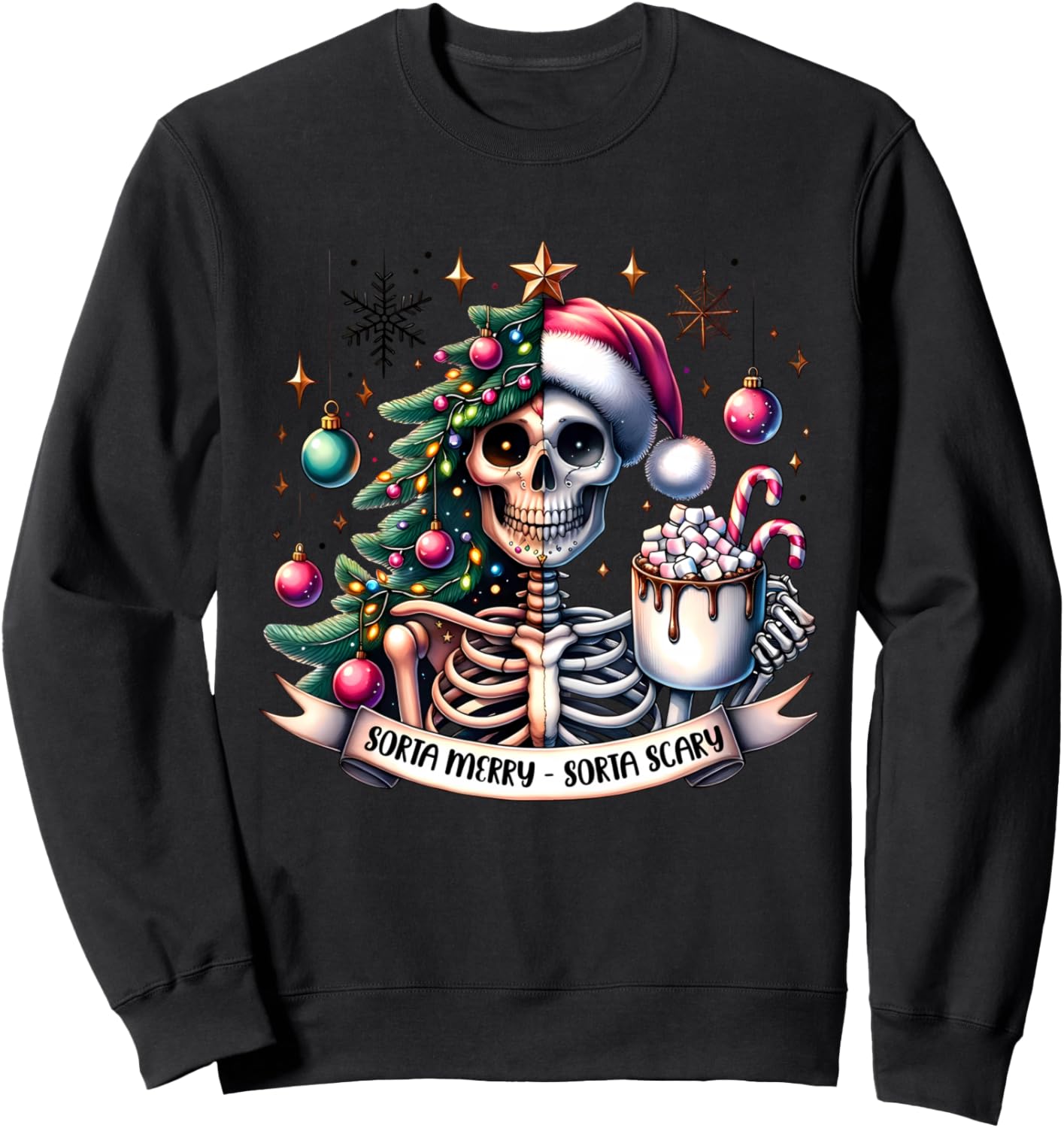 Retro Skeleton Hot Cocoa Sorta Merry Sorta Scary Spooky Xmas Sweatshirt