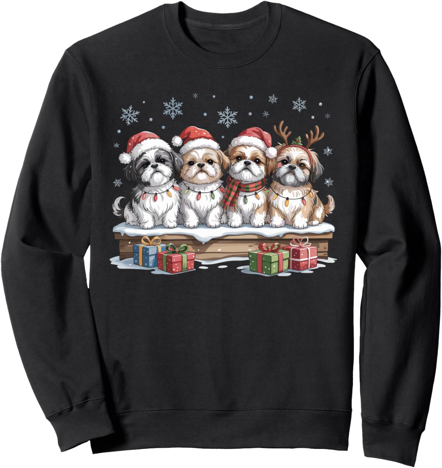 Cute Shih Tzu Christmas Puppies Dog Lovers Funny Holiday Sweatshirt