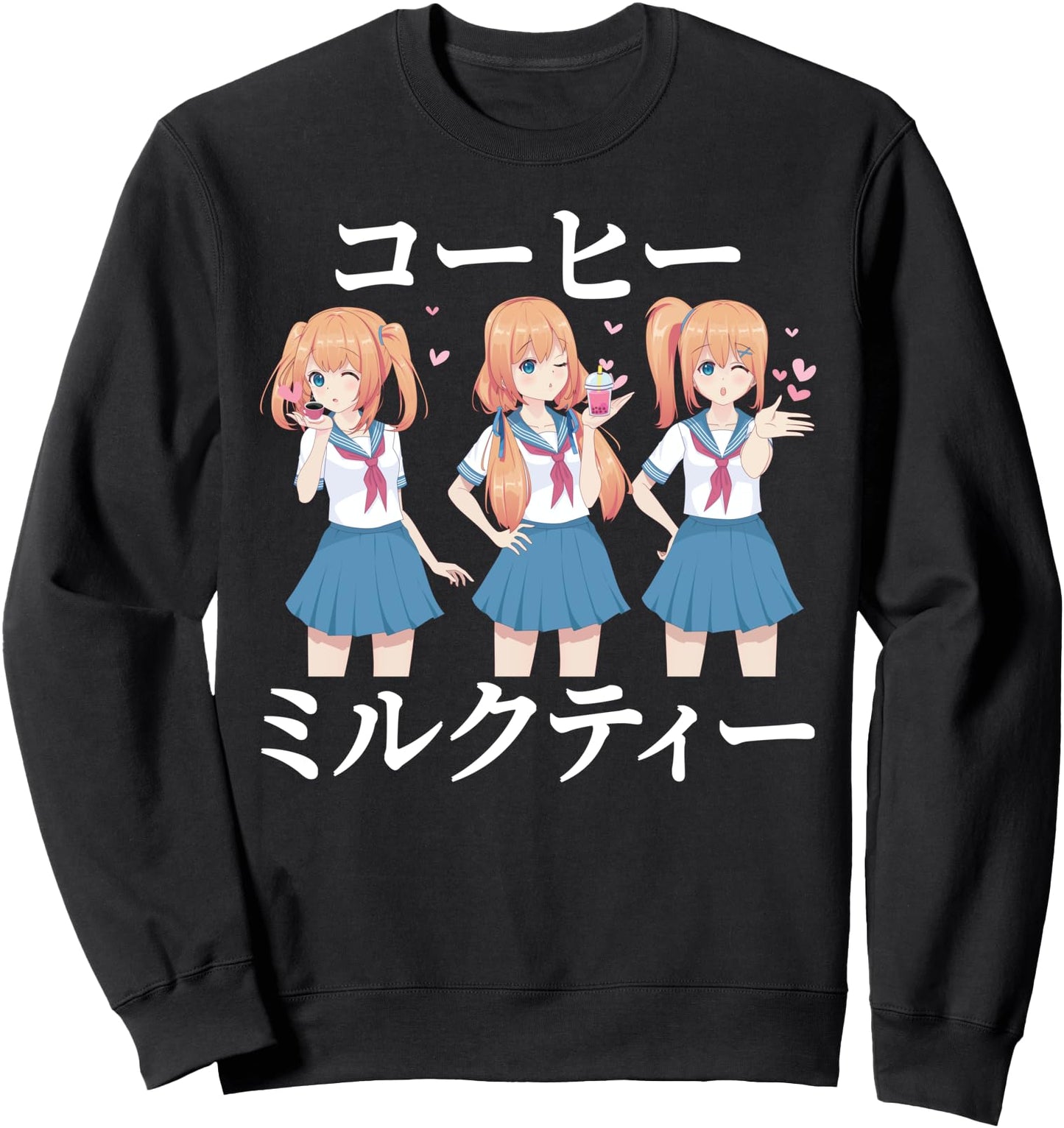 Anime School Girl - Milk Tea - Coffee - Japanese Aesthetics Sweatshirt