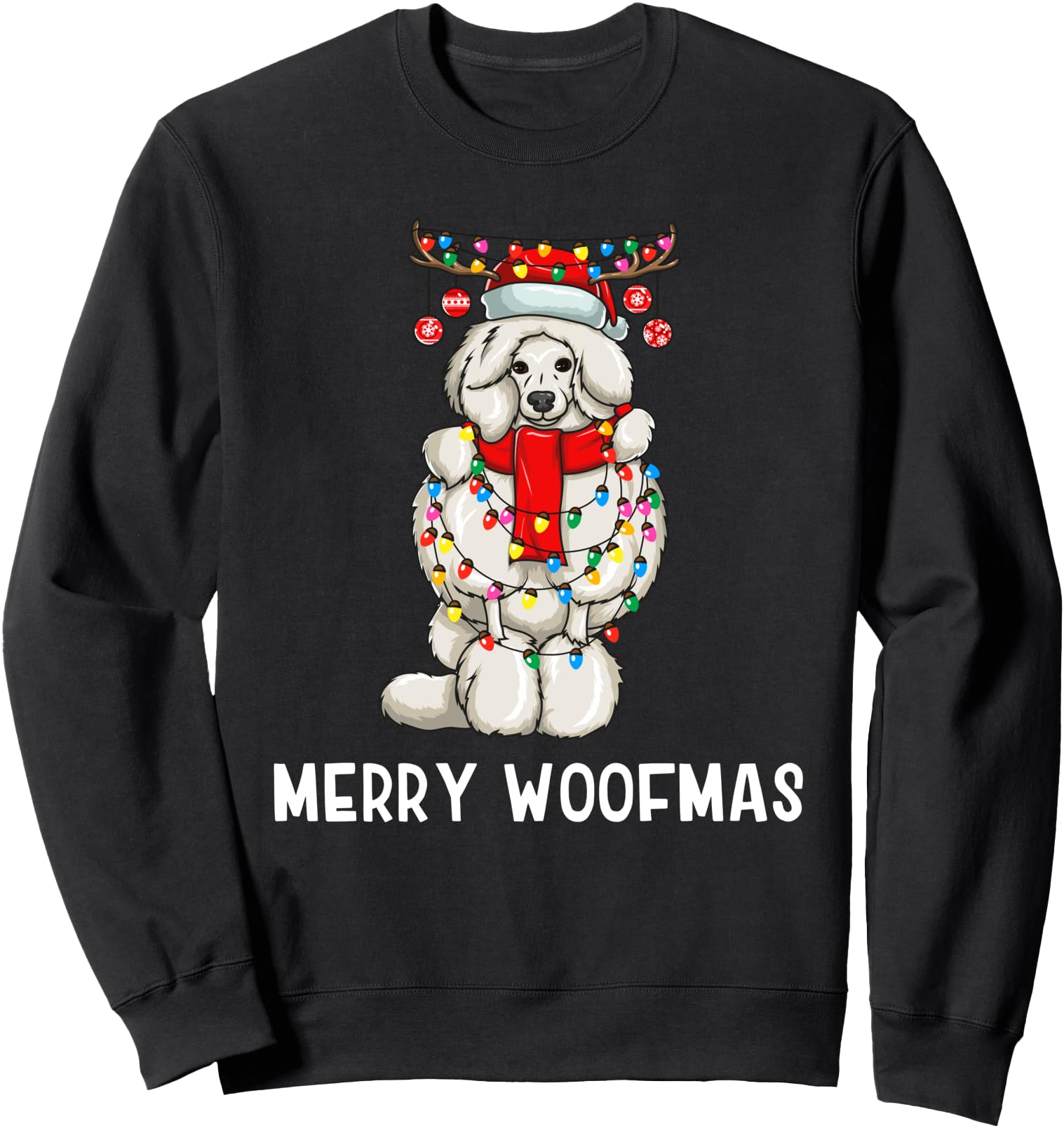Christmas Cute Poodle Dog Holiday Lights Merry Woofmas Sweatshirt