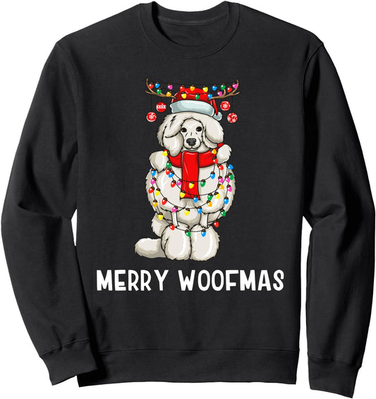 Christmas Cute Poodle Dog Holiday Lights Merry Woofmas Sweatshirt