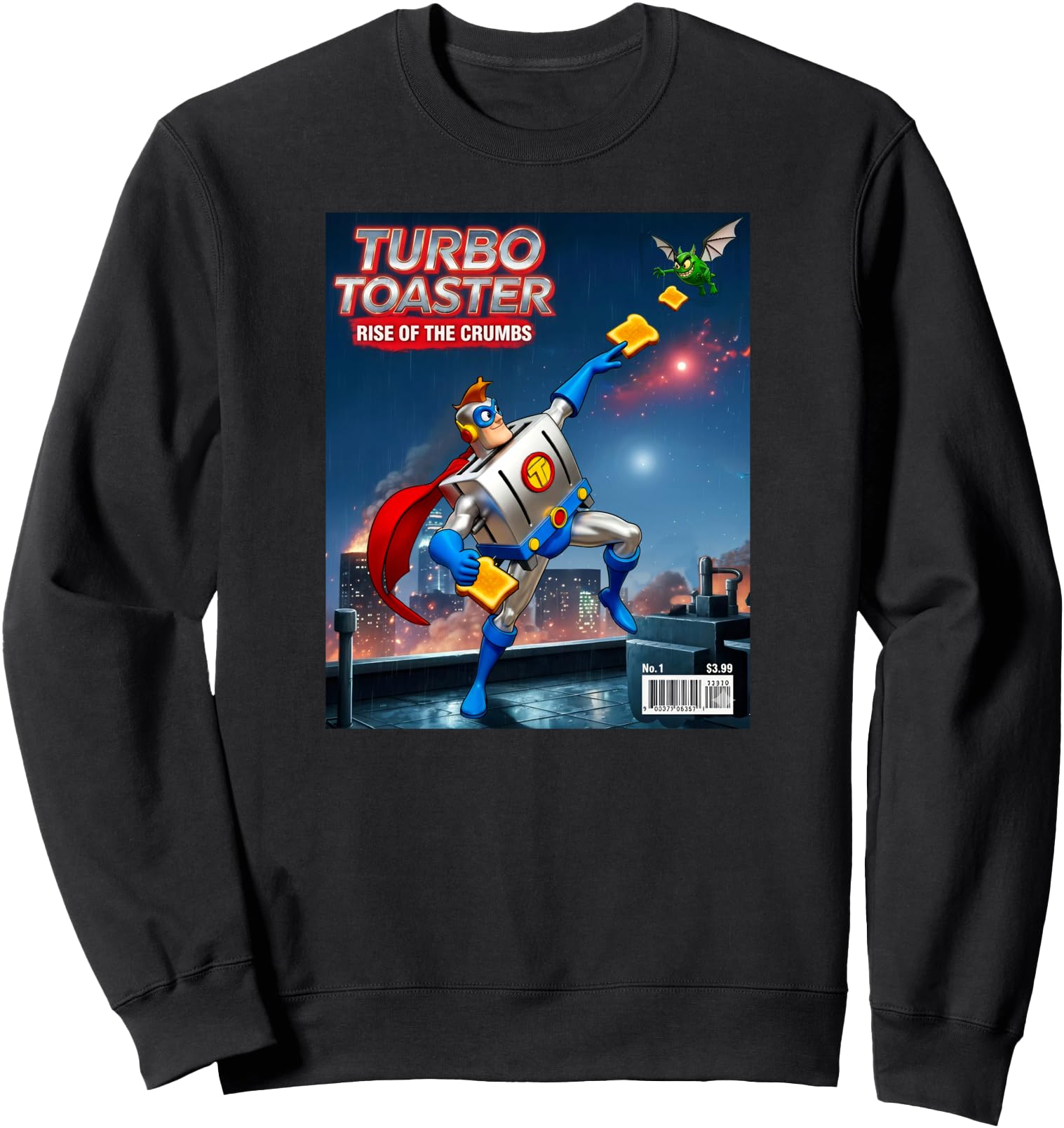 Turbo Toaster Rise Of The Crumbs Fun Retro Superhero Parody Sweatshirt