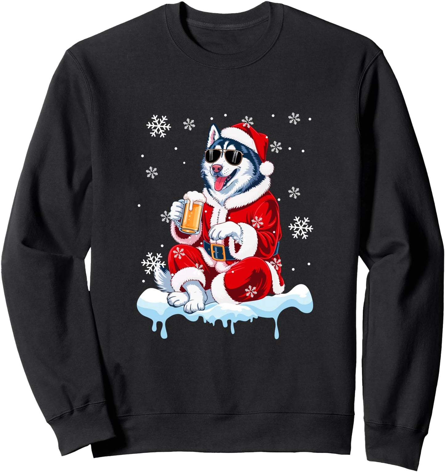 Santa Husky Sunglasses Drinking Beer Christmas Owner Drinker Sweatshirt