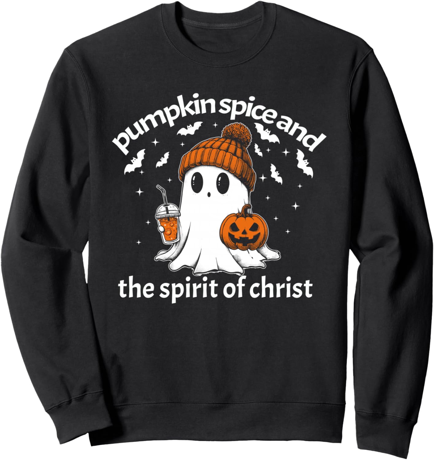 Pumpkin Spice And The Spirit Of Christ Funny Ghost Halloween Sweatshirt