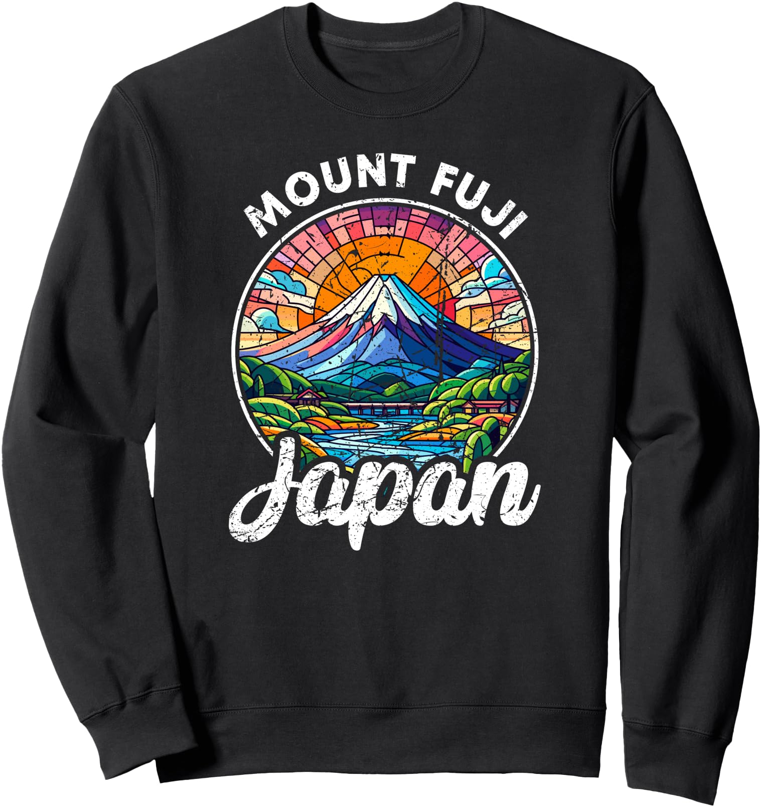Japan Mount Fuji Stained Glass Japanese Fujisan Lead Light Sweatshirt