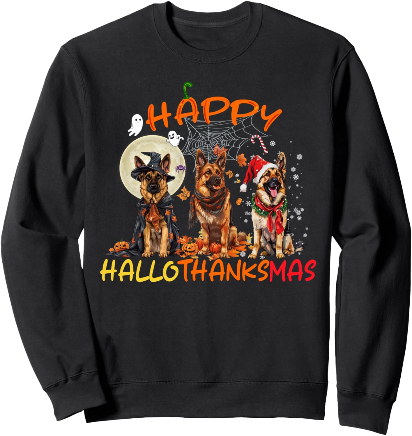 Happy Halloween Thanksgiving Christmas German Shepherd Xmas Sweatshirt