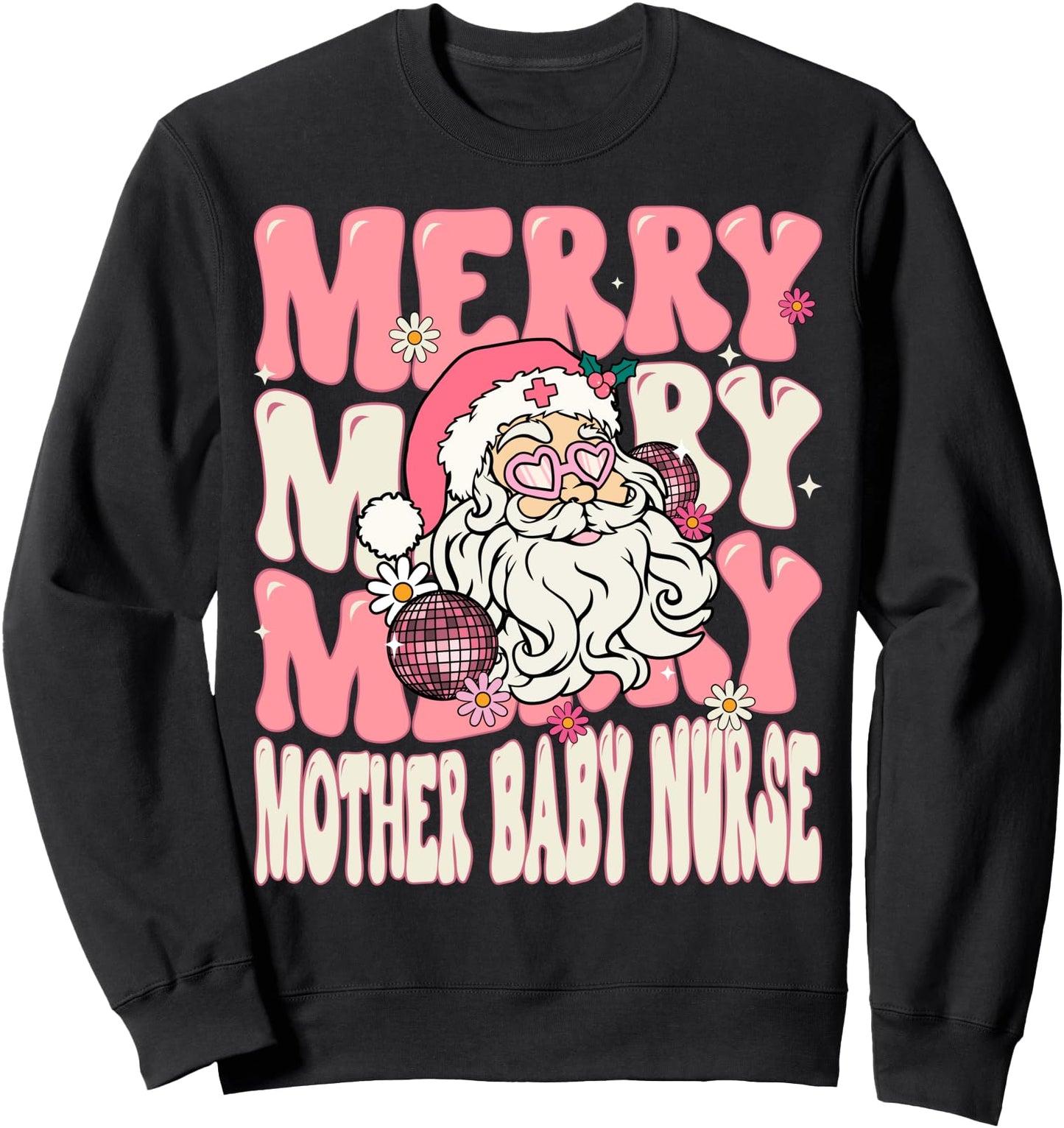 Merry Mother Baby Nurse Christmas Retro Pink Mother Baby Sweatshirt