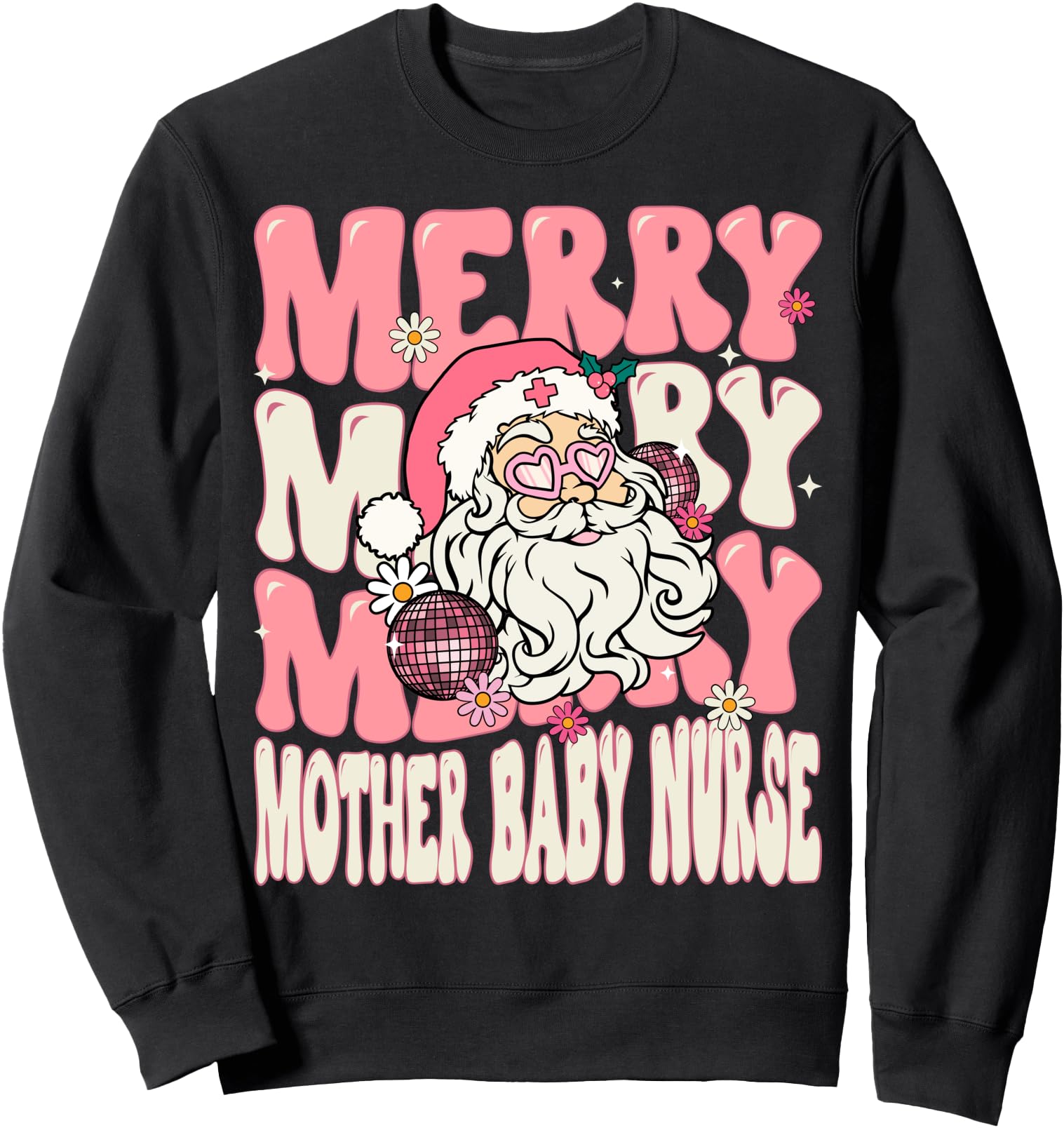 Merry Mother Baby Nurse Christmas Retro Pink Mother Baby Sweatshirt