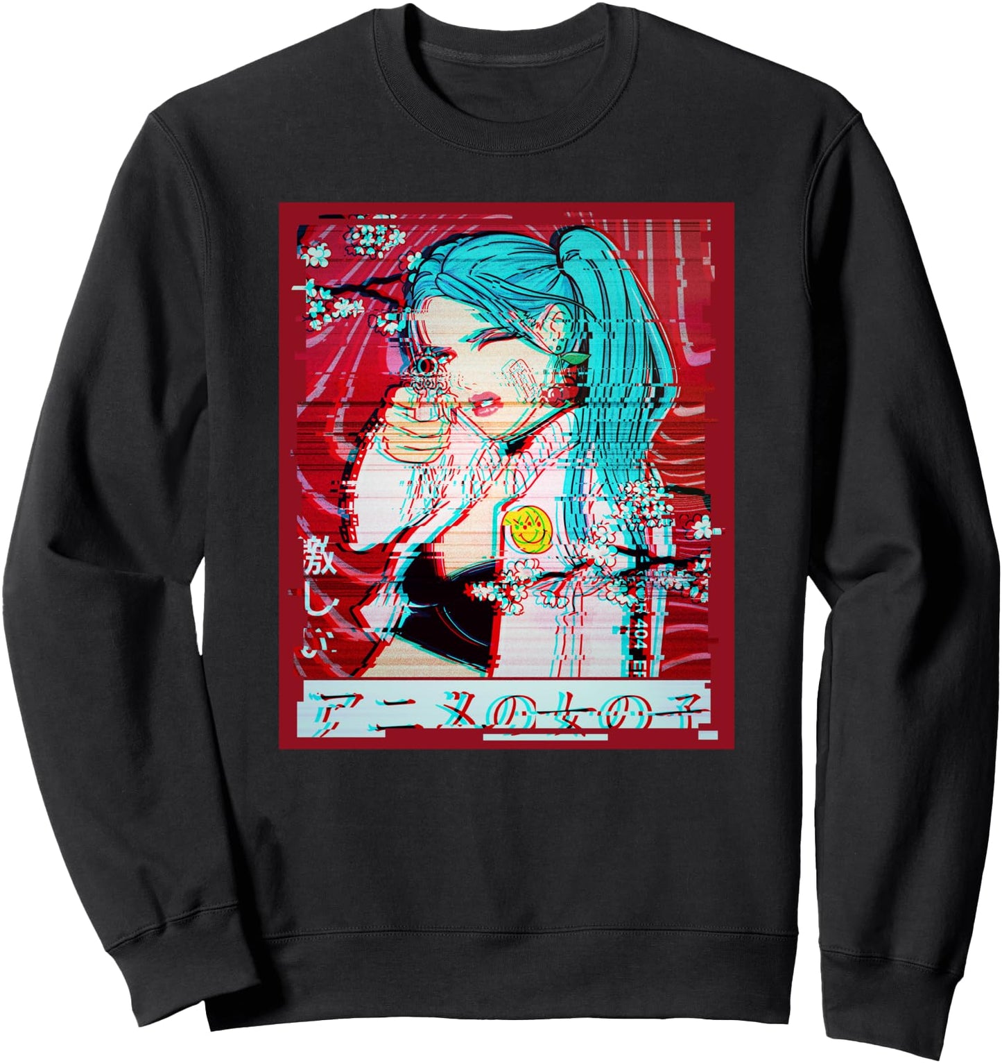 Vaporwave Aesthetic Waifu Neko Japanese Glitch Anime Girl Sweatshirt