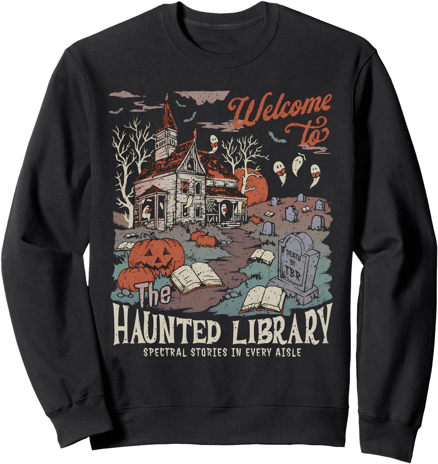 Retro Salem Welcome To The Haunted Library Bookish Halloween Sweatshirt