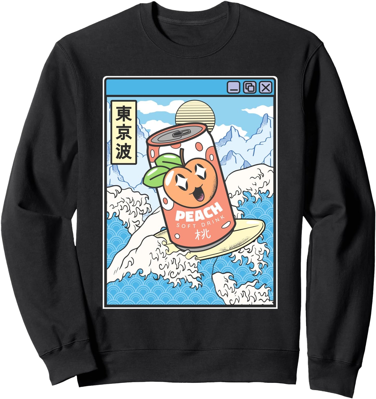 Surfing Peach Soda Japanese Waves Anime Kawaii Vaporwave Sweatshirt