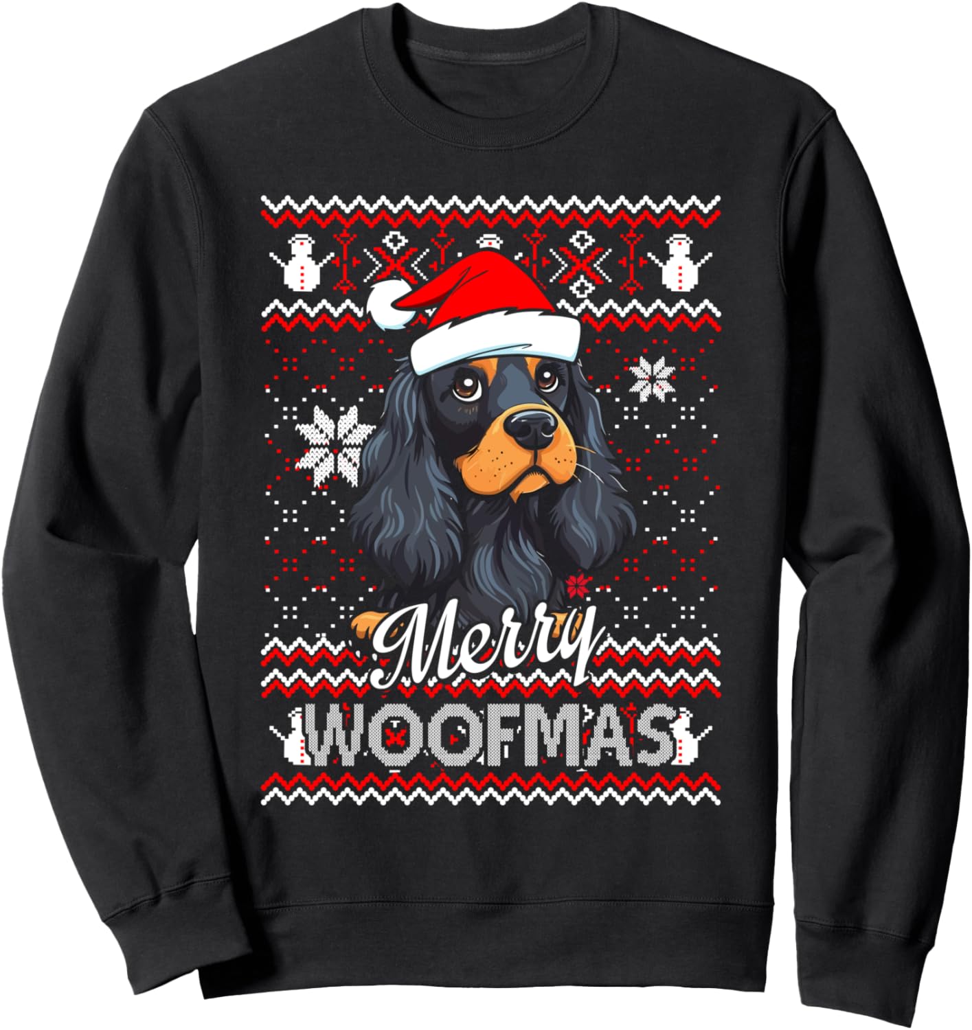 Merry Woofmas Black And Tan Cocker Spaniel Dog Christmas Sweatshirt