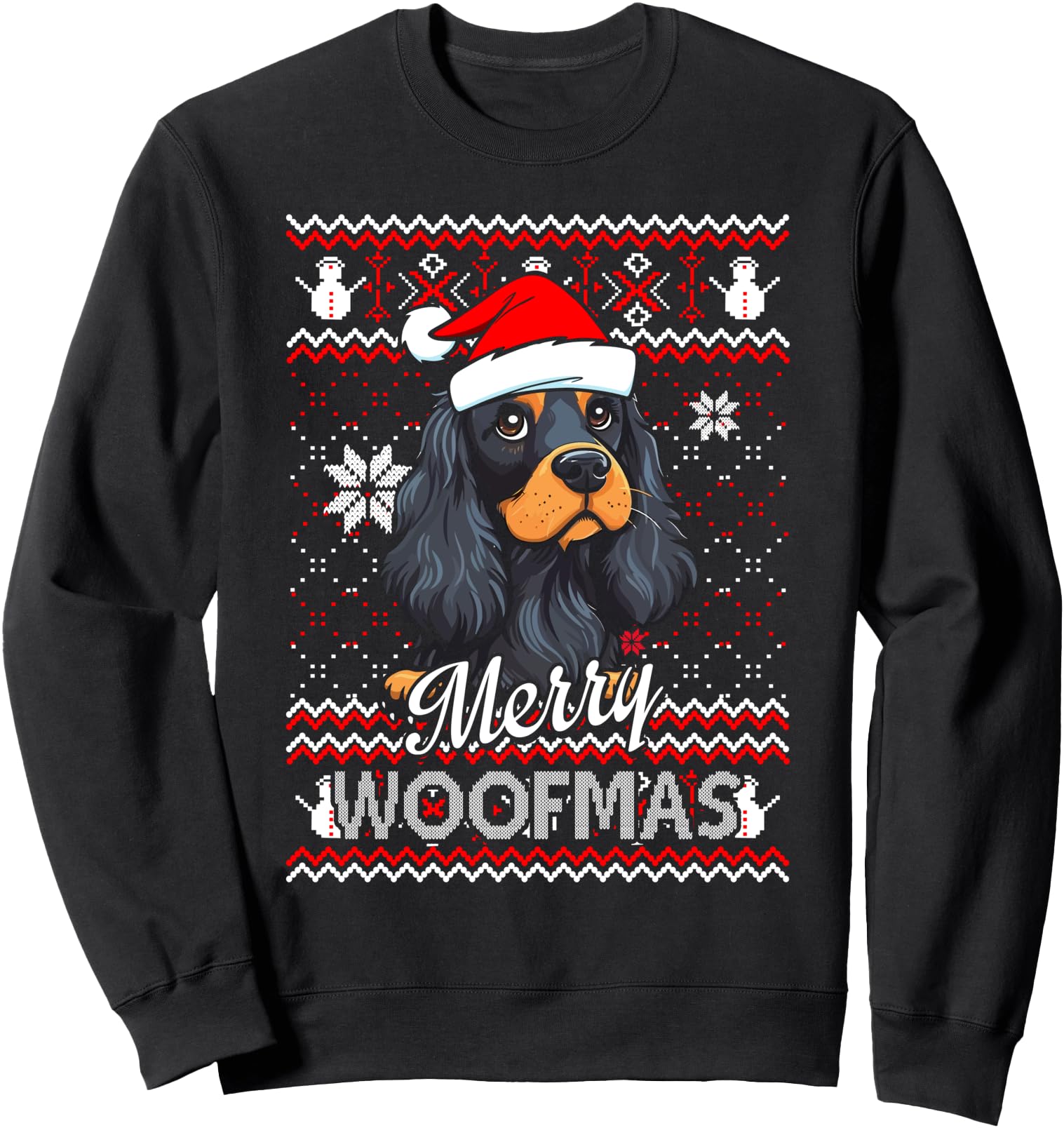 Merry Woofmas Black And Tan Cocker Spaniel Dog Christmas Sweatshirt