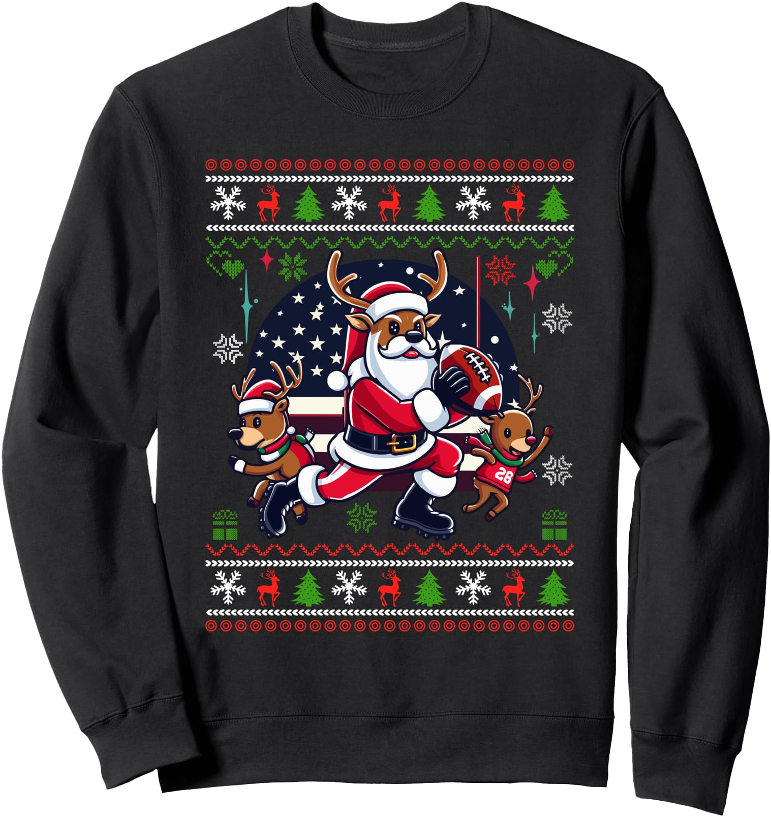 Santa Reindeer Play American Football Ugly Christmas Sweater Sweatshirt