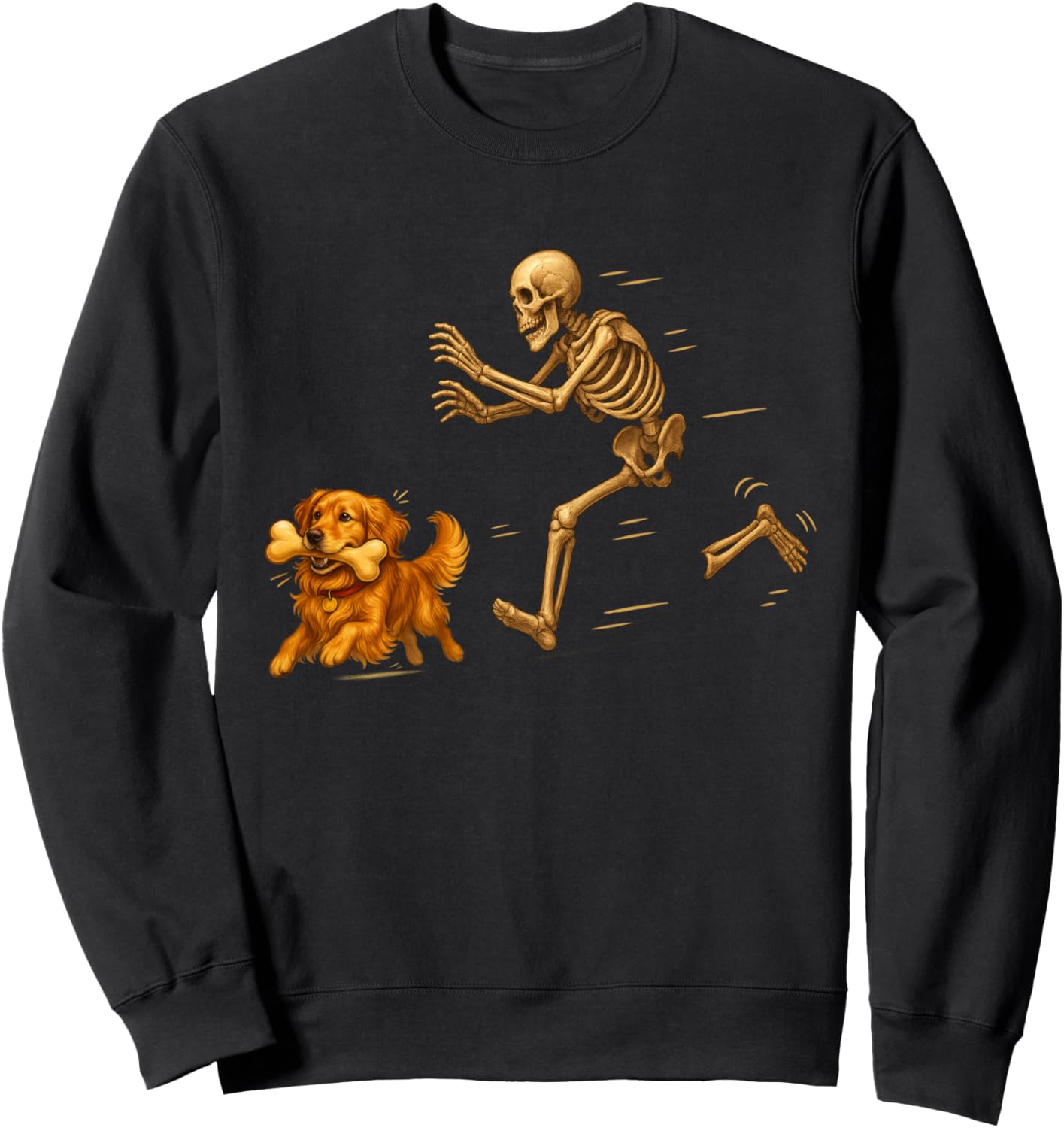 Funny Golden Retriever Halloween Steal Bone Skeleton Chase Sweatshirt