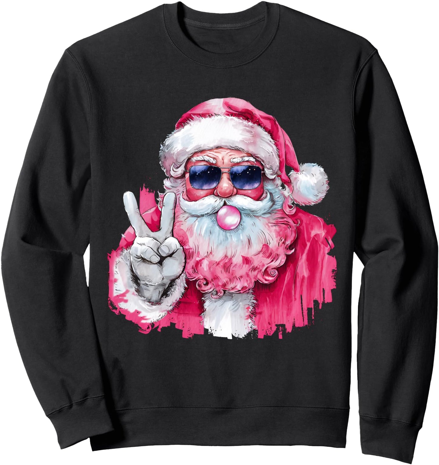 Retro Santa Christmas Blowing Bubble Cool Santa Peace Sign Sweatshirt
